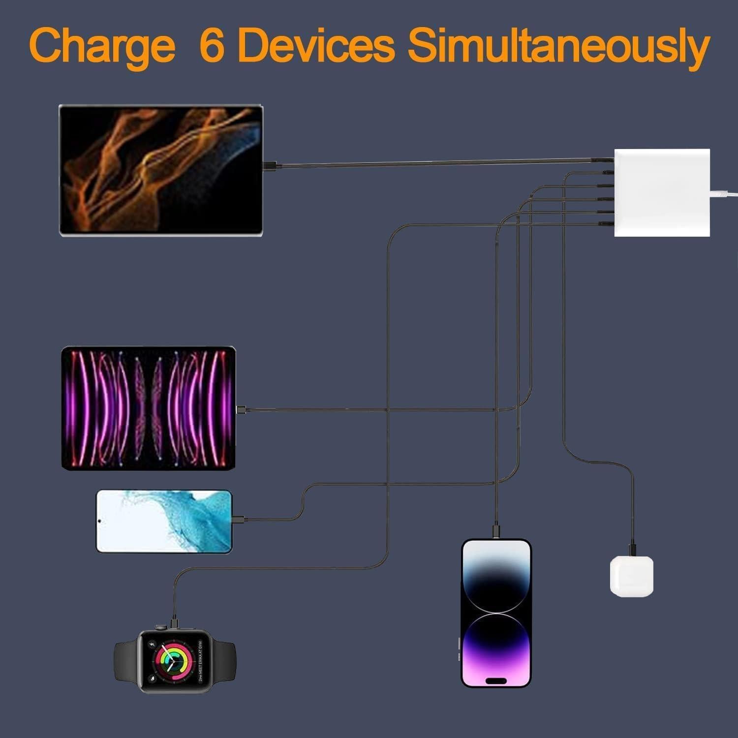 Cargador Rápido USB C 120W 6 Puertos HNT-PD609 Blanco