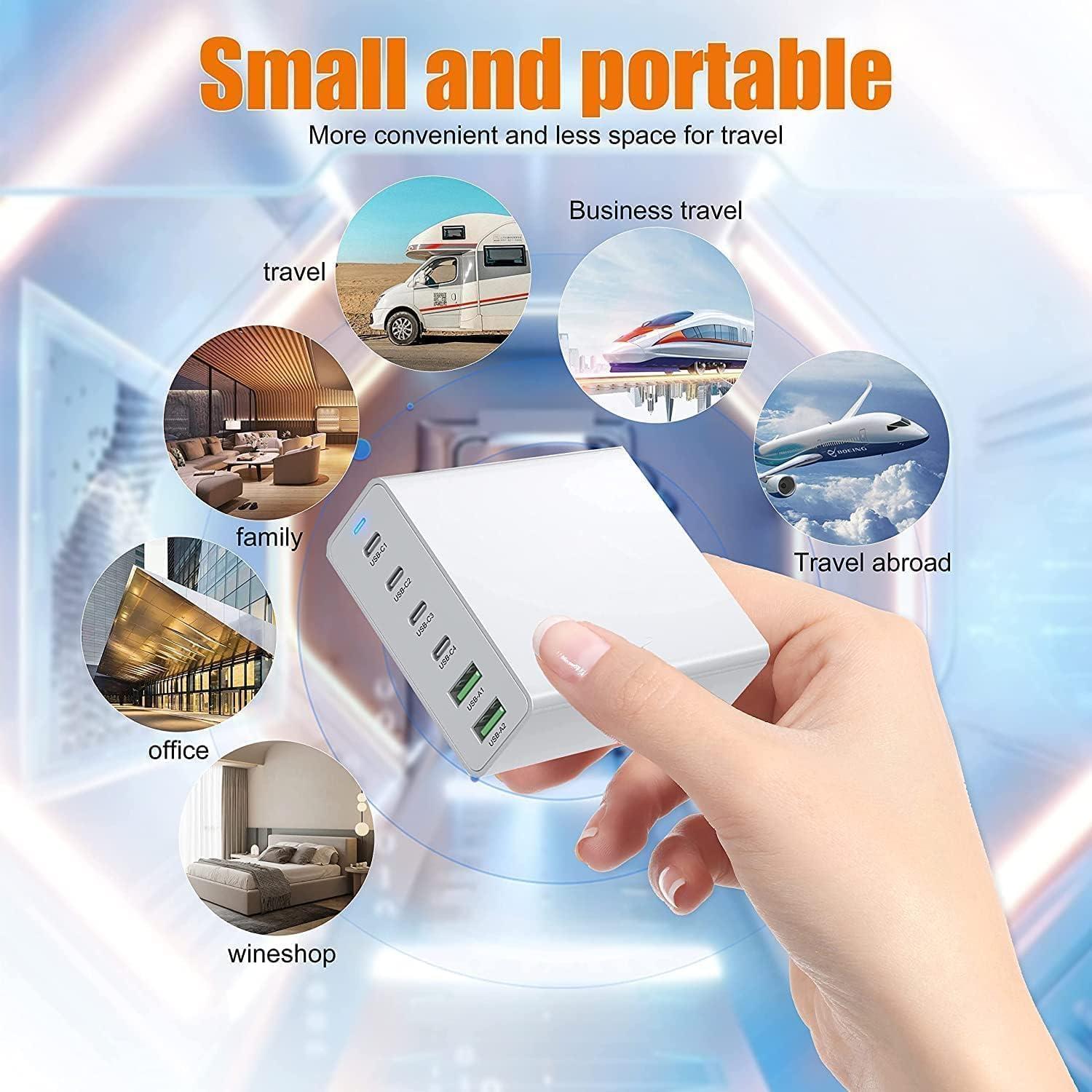 Cargador Rápido USB C 120W 6 Puertos HNT-PD609 Blanco