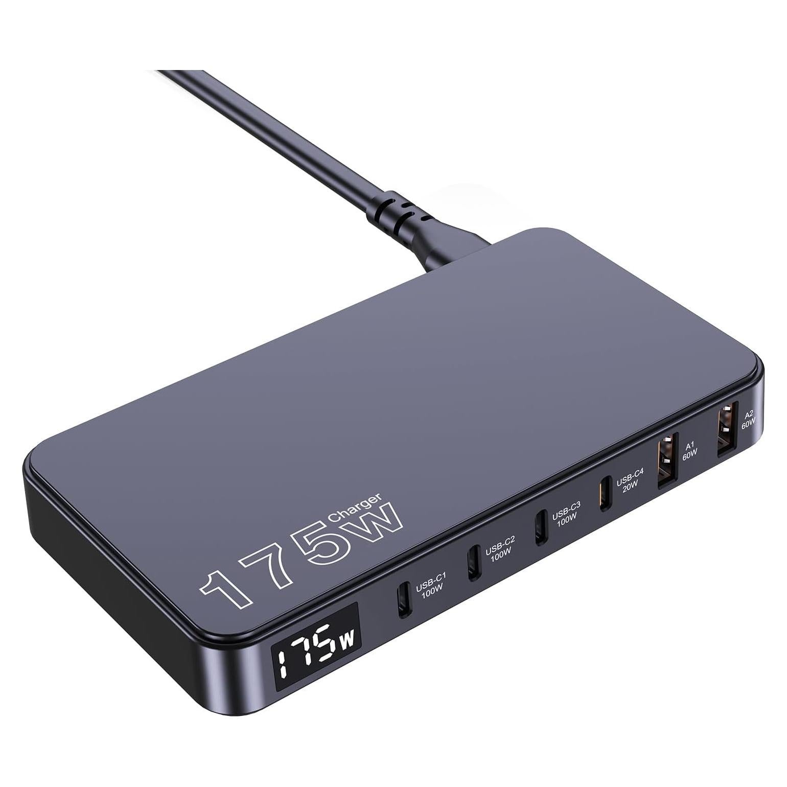 Cargador USB-C Graaci 175W 6 Puertos Carga Rápida LCD