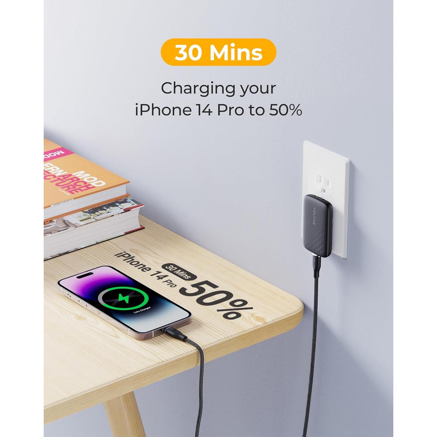 Cargador de pared USB-C VOLTME 30W con cable 1m - Negro