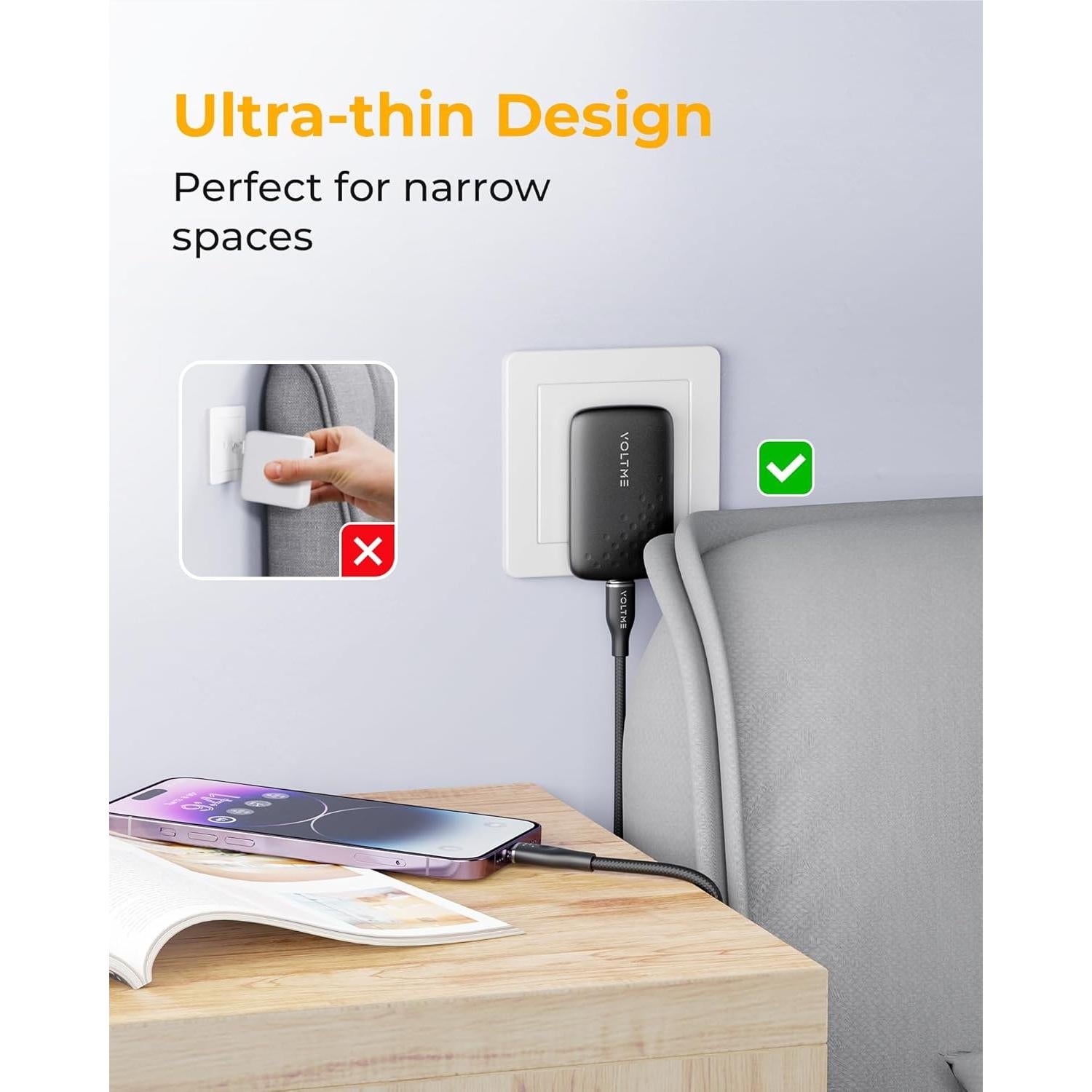 Cargador de pared USB-C VOLTME 30W con cable 1m - Negro