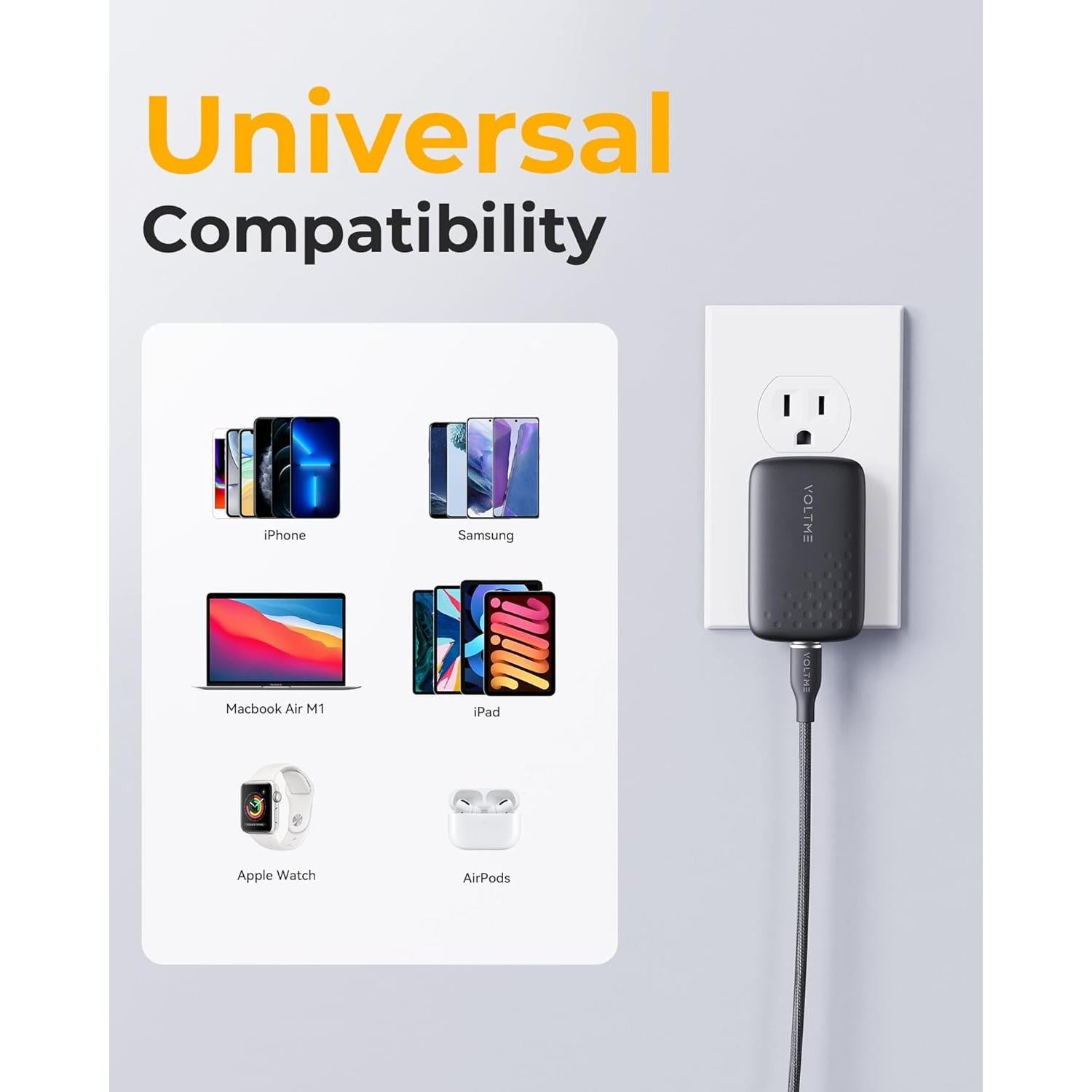 Cargador de pared USB-C VOLTME 30W con cable 1m - Negro