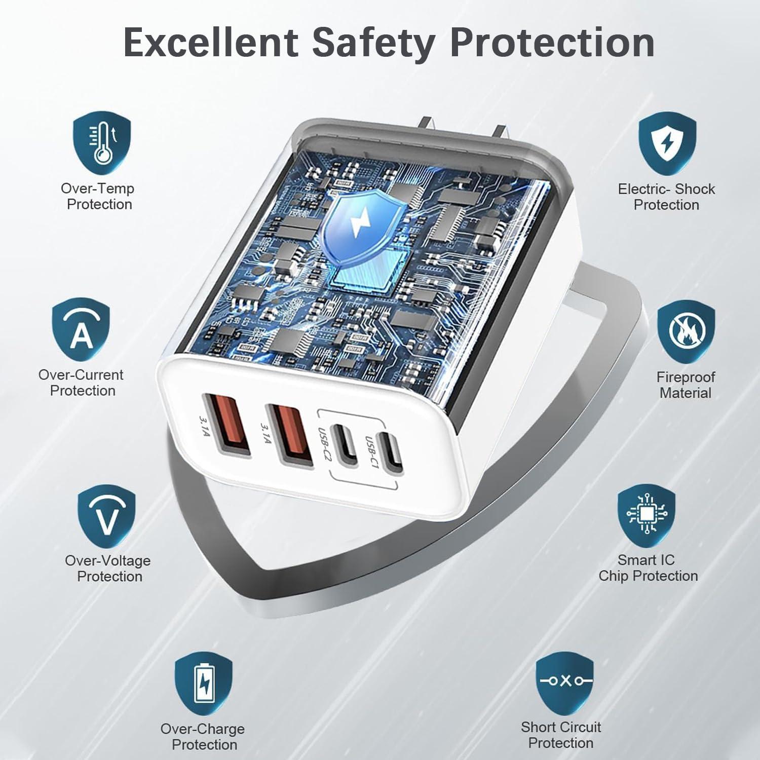 Cargador USB C 60W 4 Puertos Doble Tipo C y USB-A 2Pack