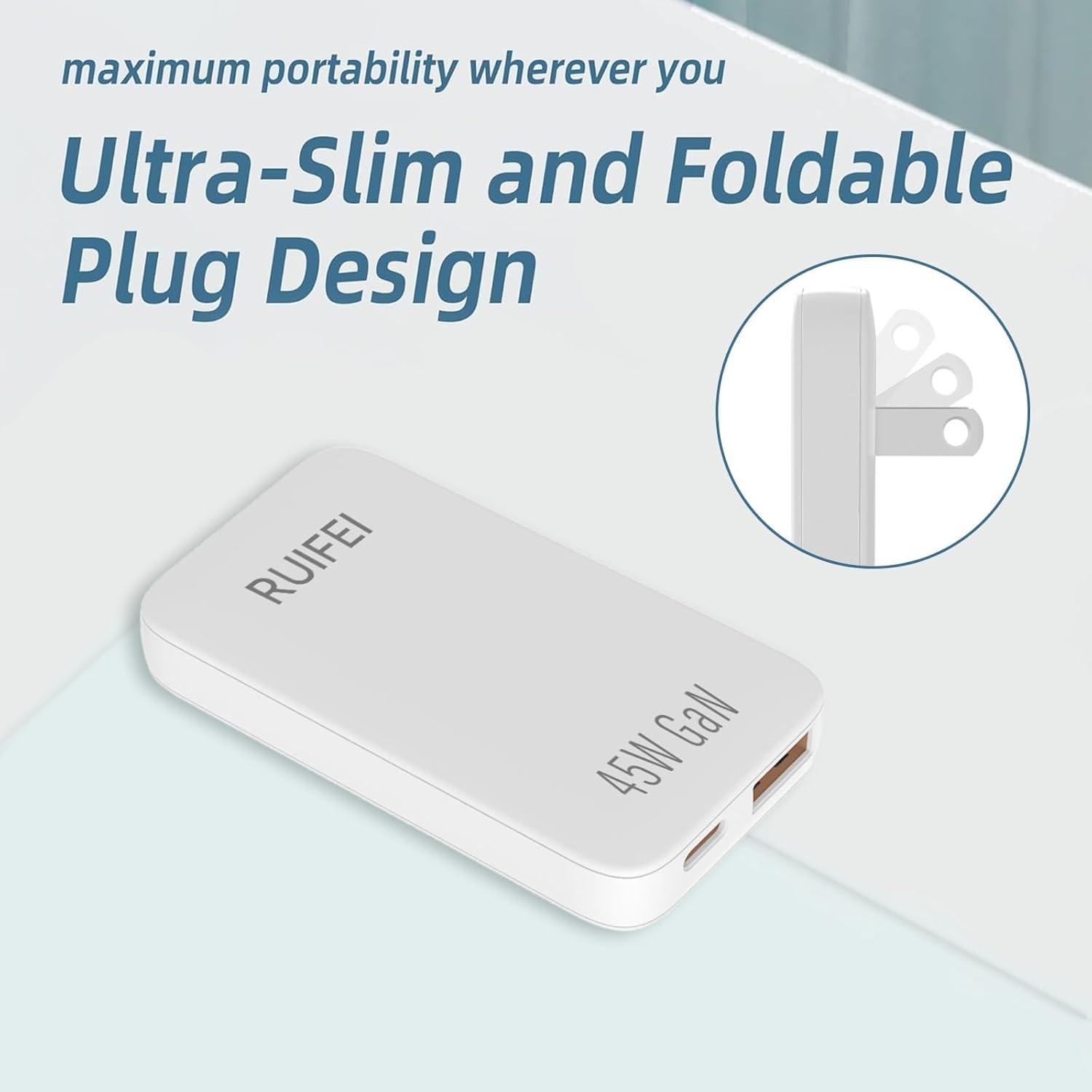 Cargador USB C 45W RUIFEI Doble Puerto Pared Blanco