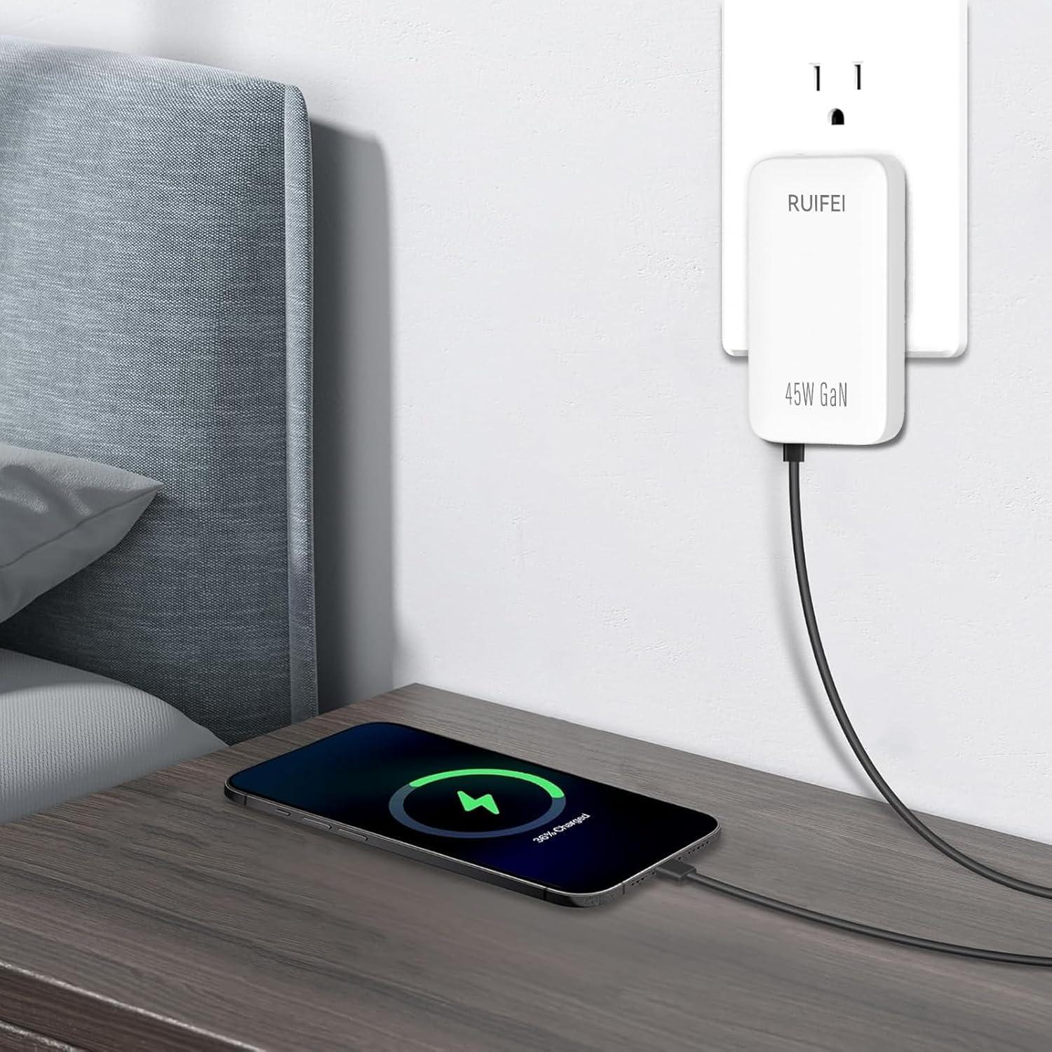 Cargador USB C 45W RUIFEI Doble Puerto Pared Blanco