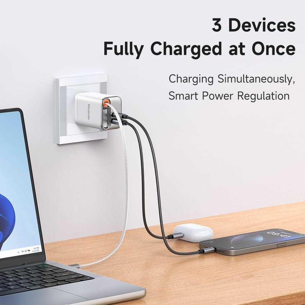 Cargador Mcdodo 67W USB C Plegable con Cable Retráctil Blanco