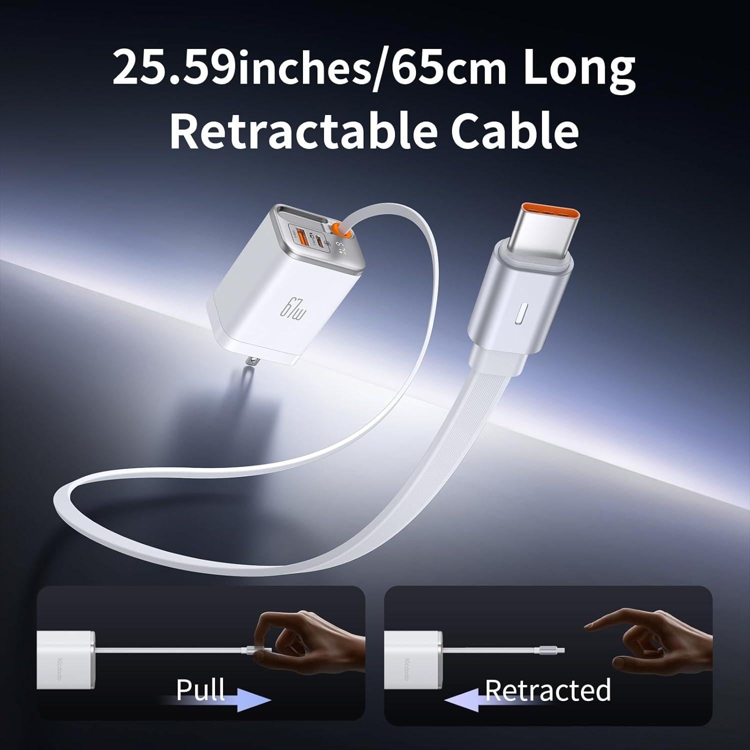 Cargador Mcdodo 67W USB C Plegable con Cable Retráctil Blanco