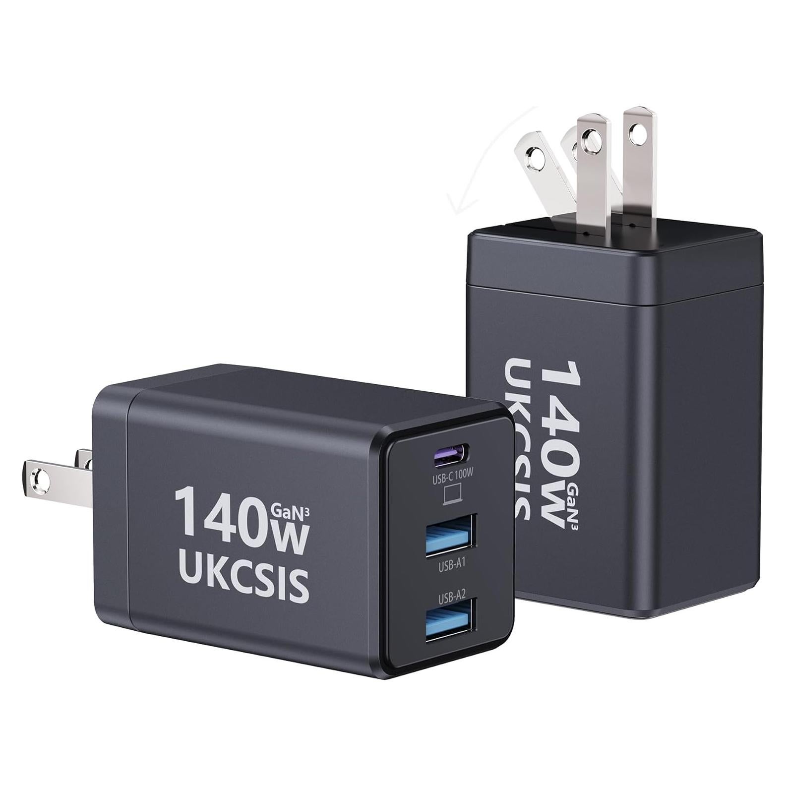 Cargador USB C 140W UKCSIS 2Pack Plegable para Laptop