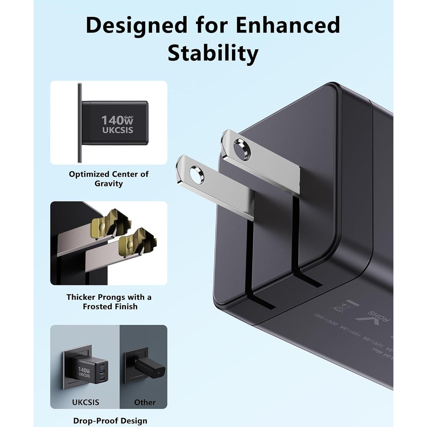 Cargador USB C 140W UKCSIS 2Pack Plegable para Laptop