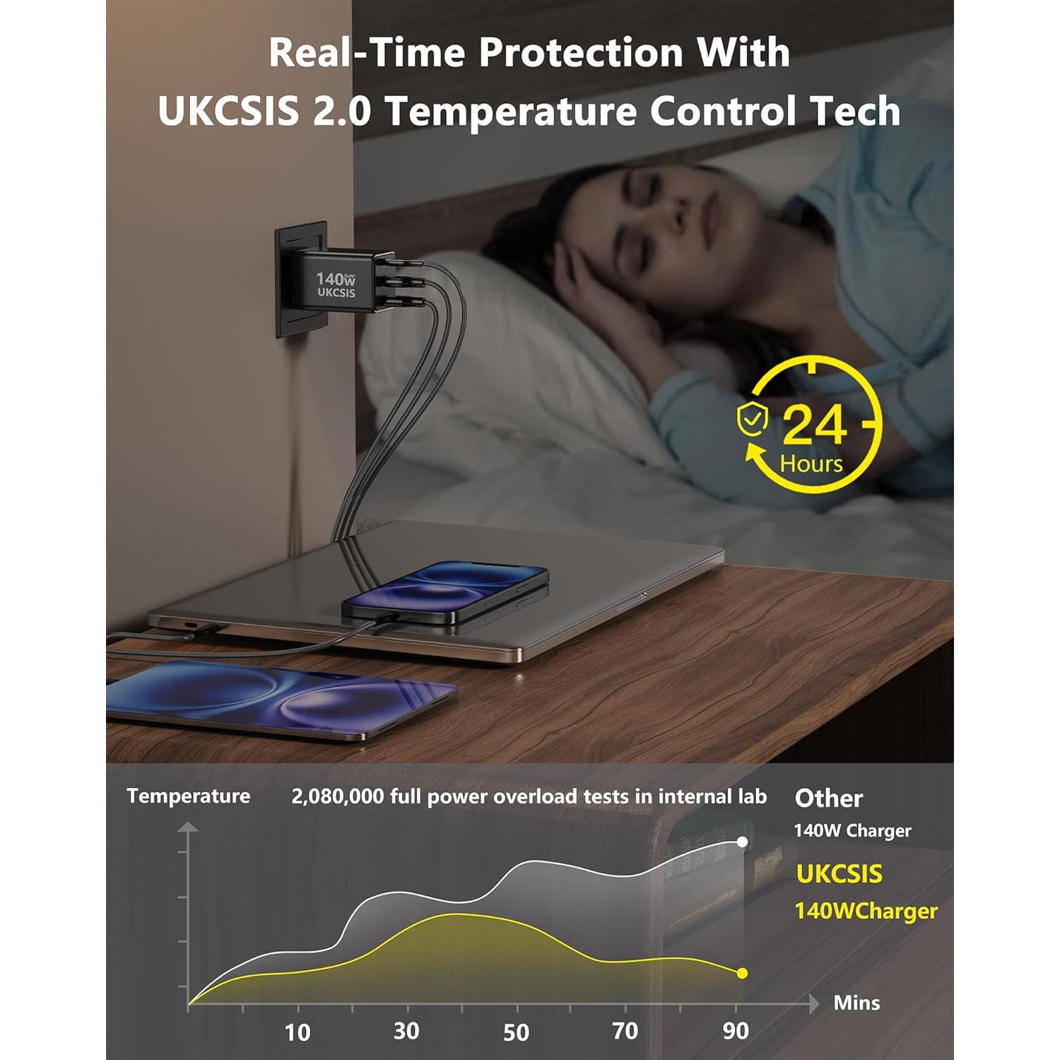 Cargador USB C 140W UKCSIS 2Pack Plegable para Laptop