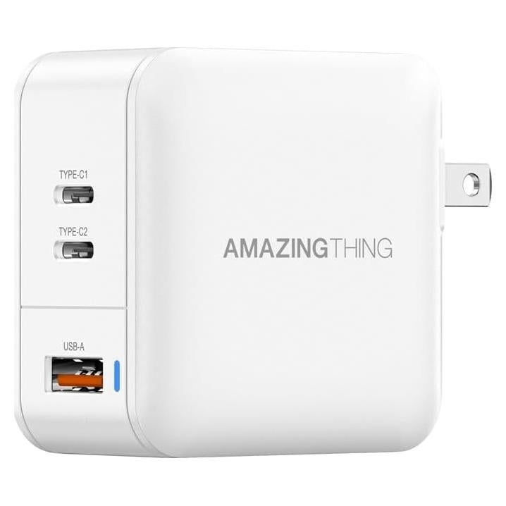 Cargador de pared 66W GaN con 2 USB-C y 1 USB-A blanco
