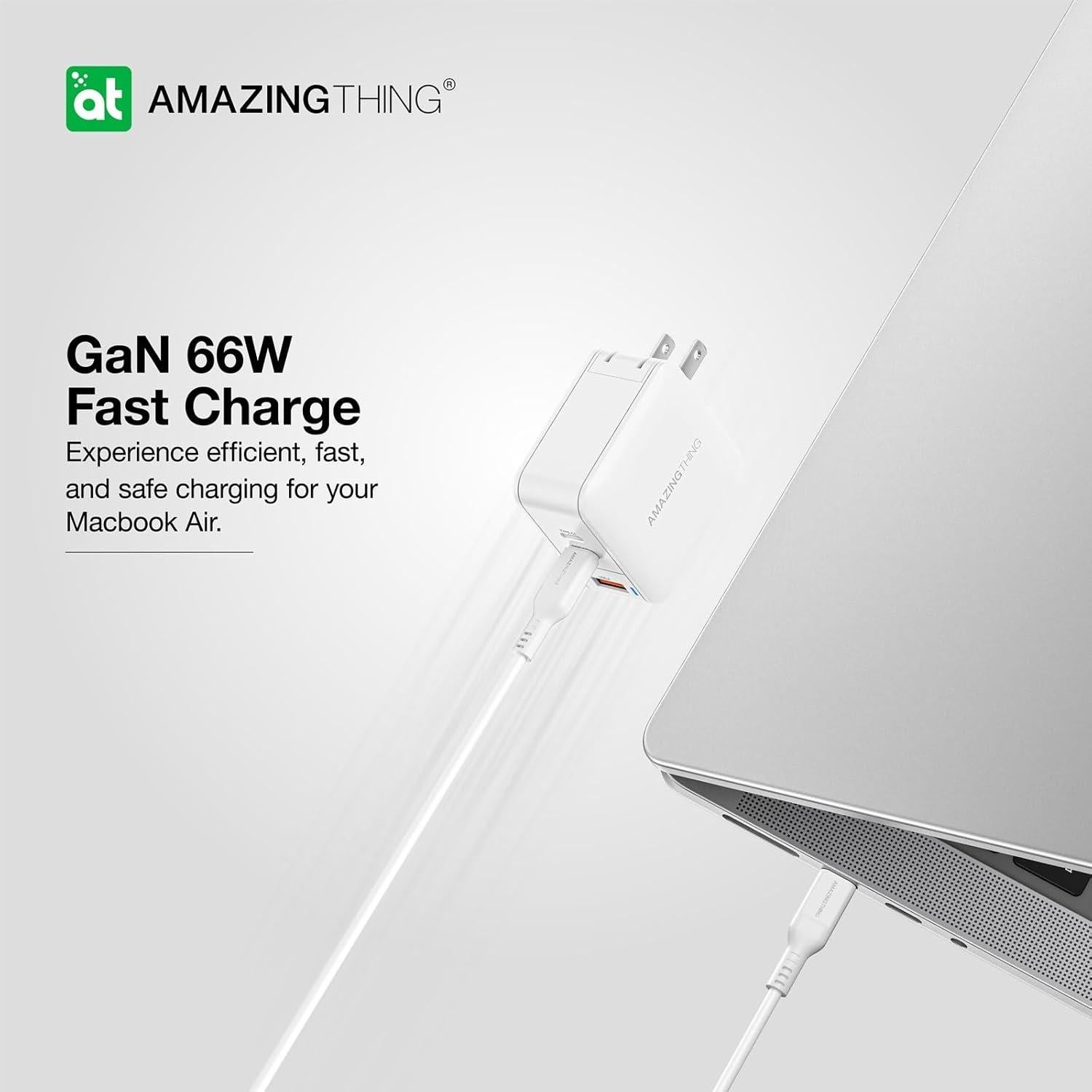 Cargador de pared 66W GaN con 2 USB-C y 1 USB-A blanco
