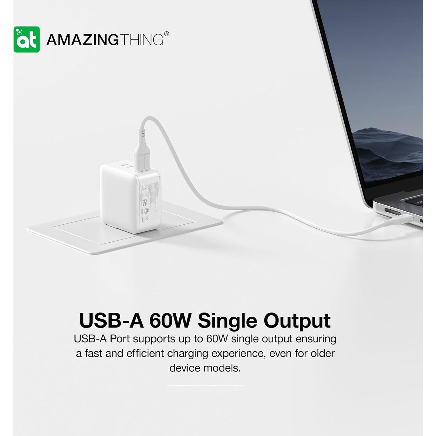 Cargador de pared 66W GaN con 2 USB-C y 1 USB-A blanco