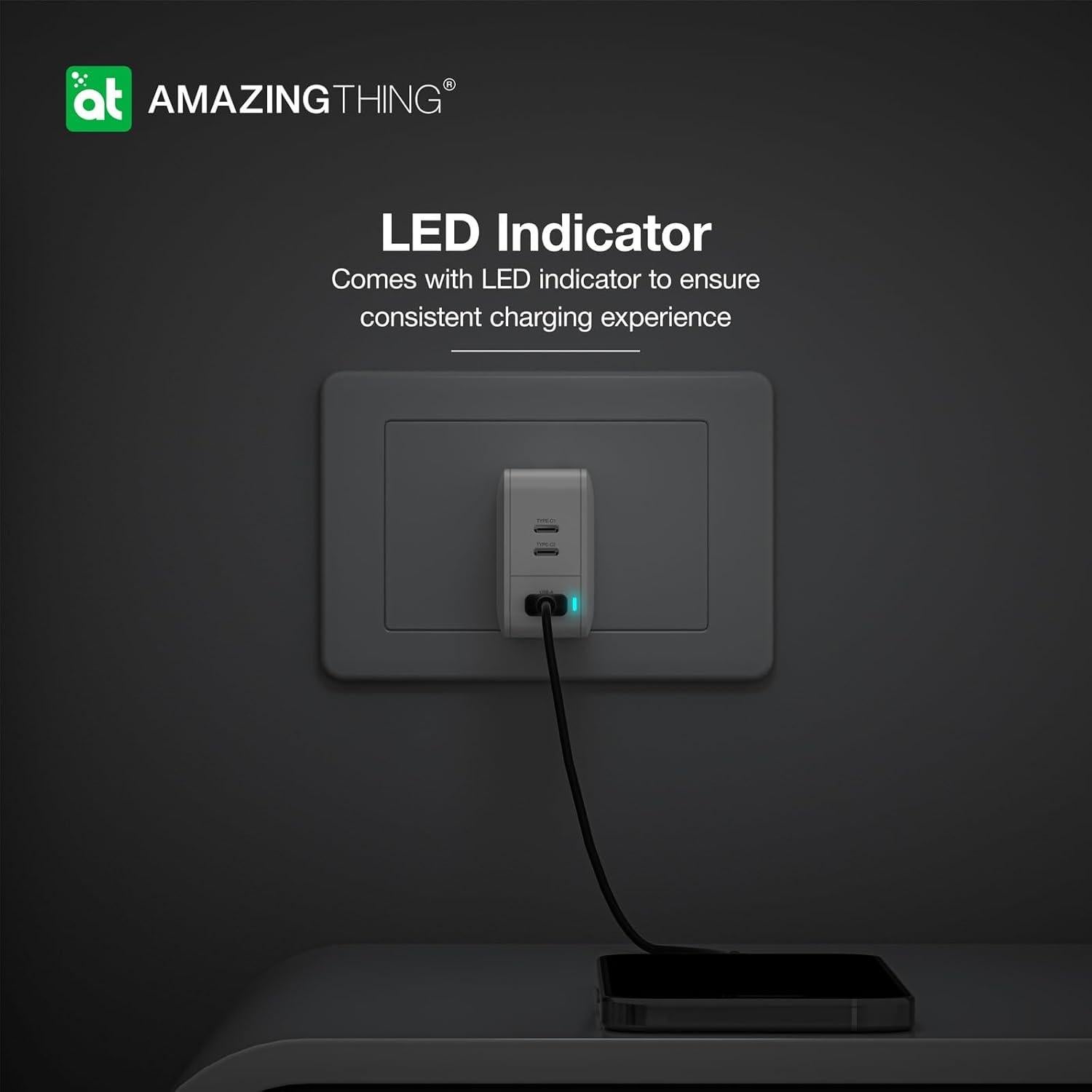 Cargador de pared 66W GaN con 2 USB-C y 1 USB-A blanco