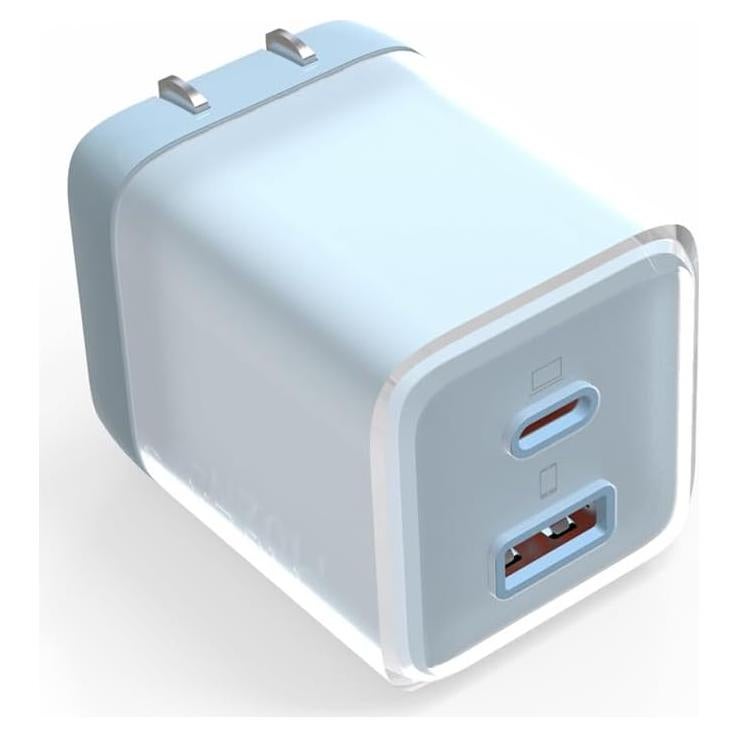 Cargador USB C 70W KABCON GaN 2 Puertos Rápido Azul Claro