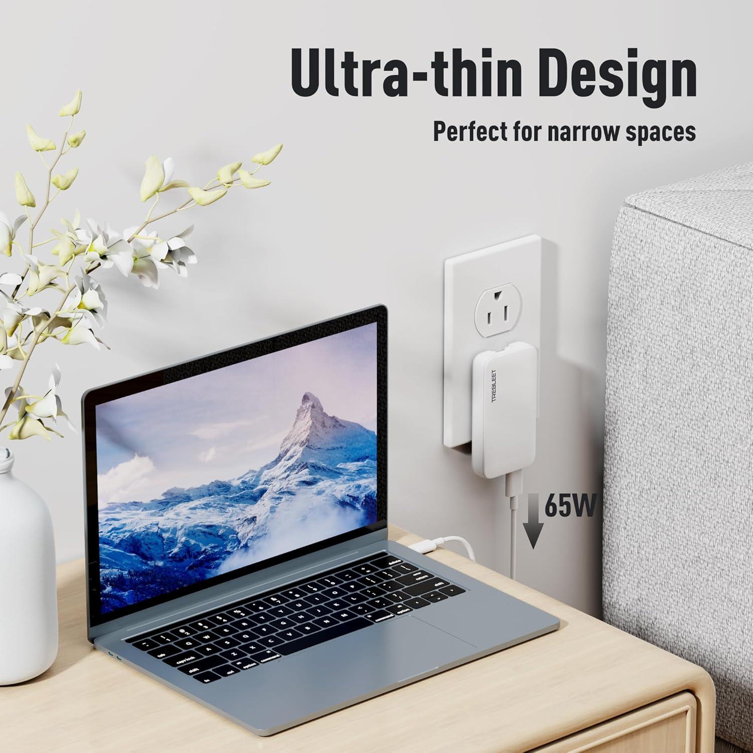 Cargador Ultra Delgado 65W TREBLEET USB-C Doble Puerto