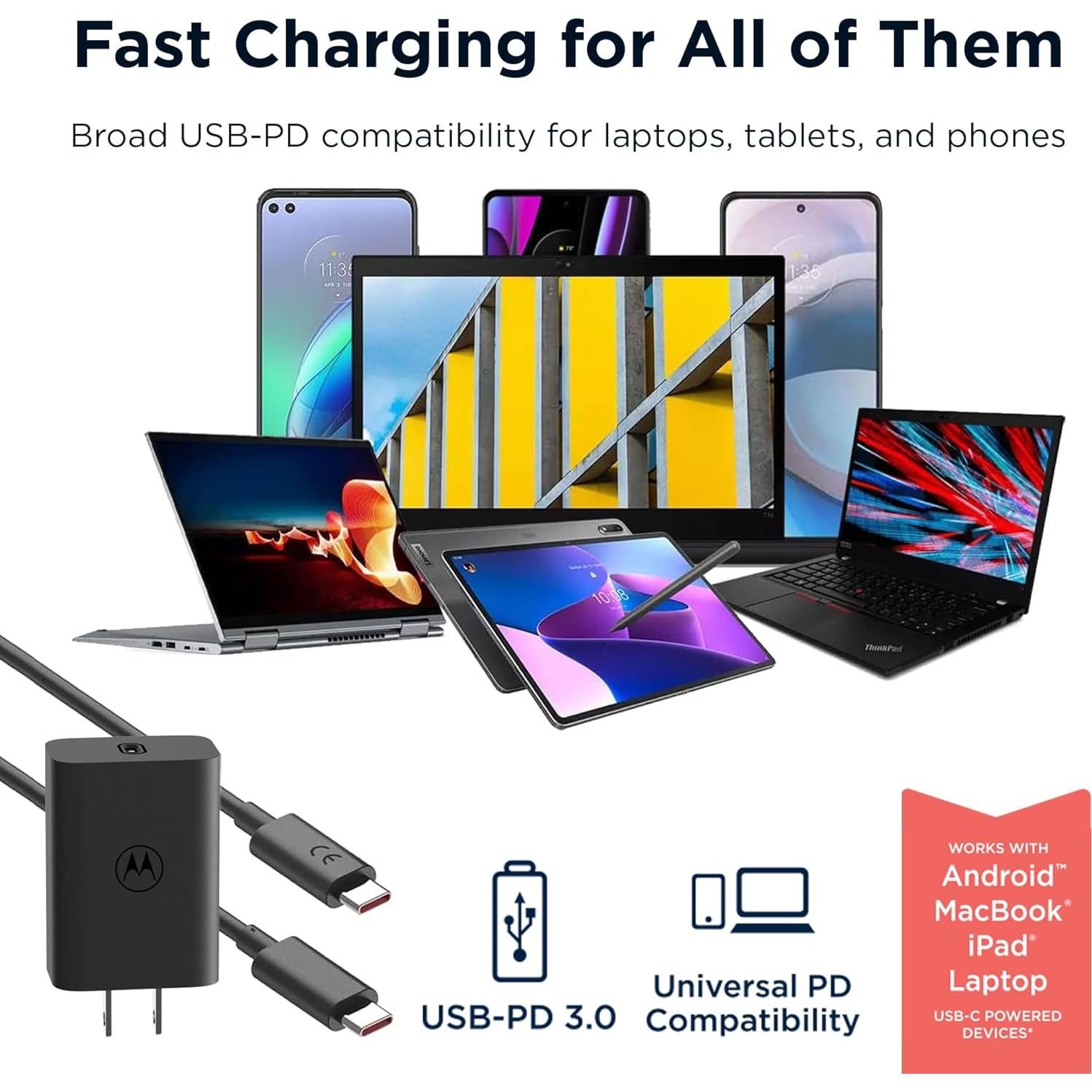 Cargador de pared TurboPower 68W Motorola + Cable USB-C 1m