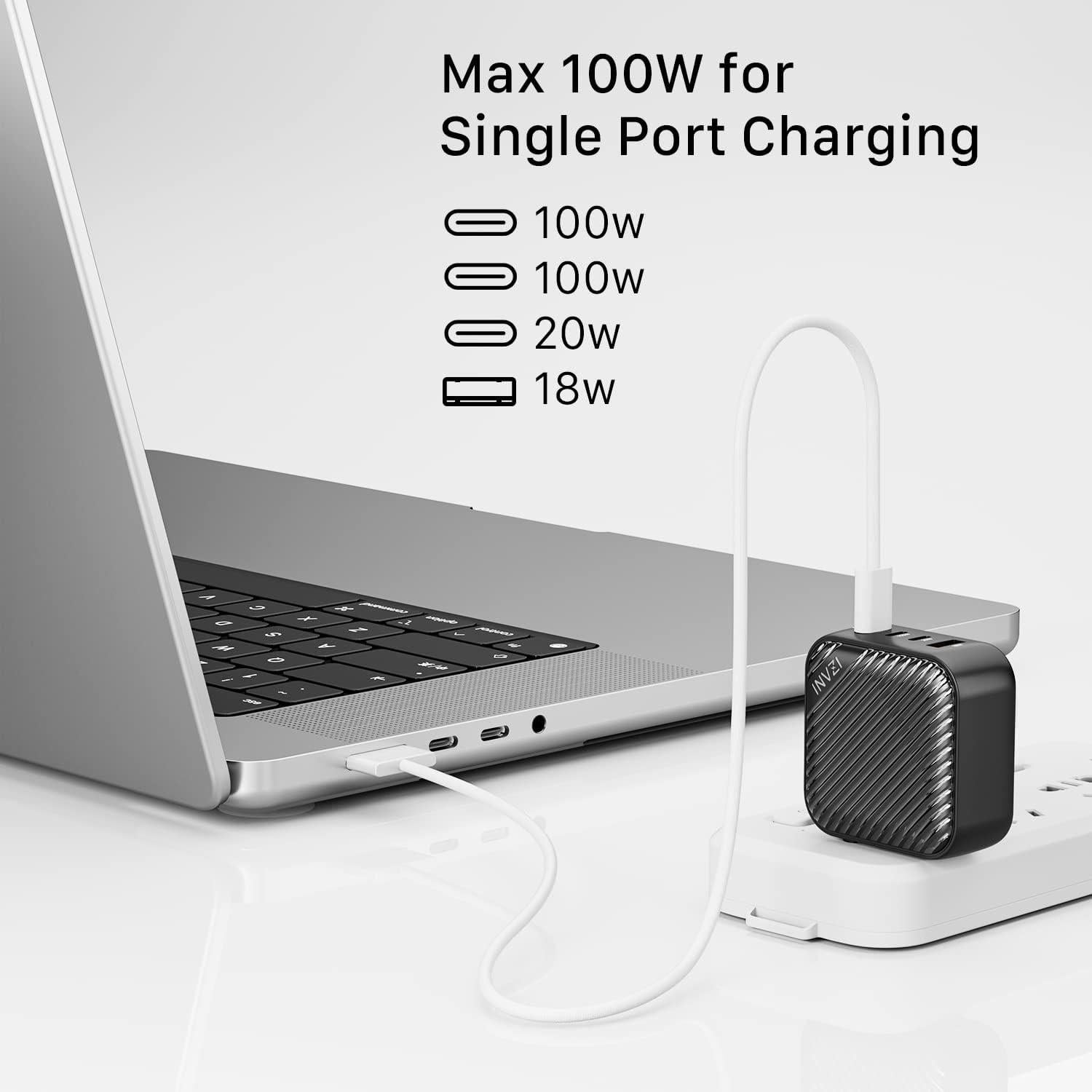 Cargador USB-C INVZI 100W GaN Multiport 4 Puertos Rápido