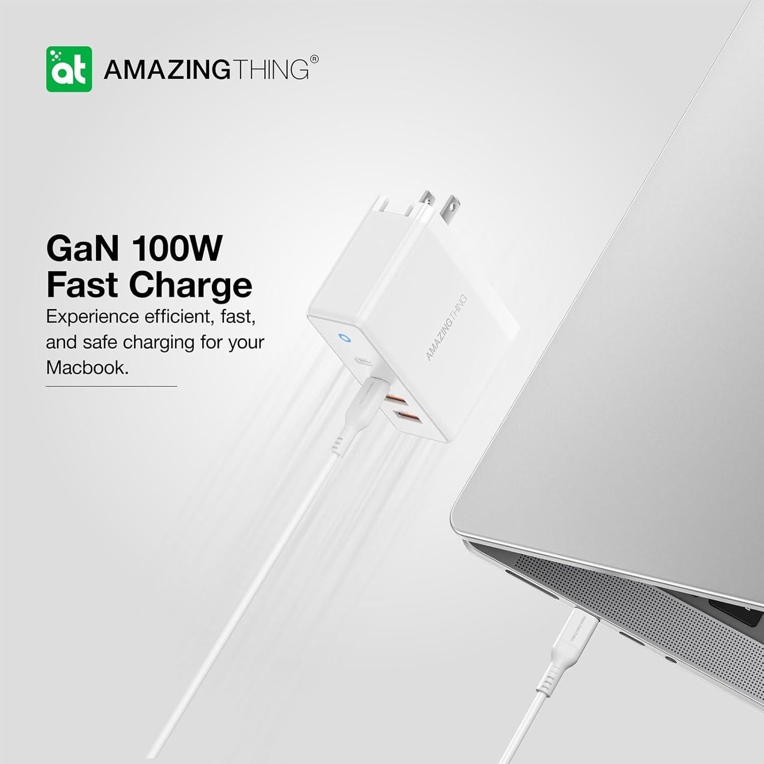 Cargador de pared 100W GaN con 2 USB-C y 2 USB-A blanco