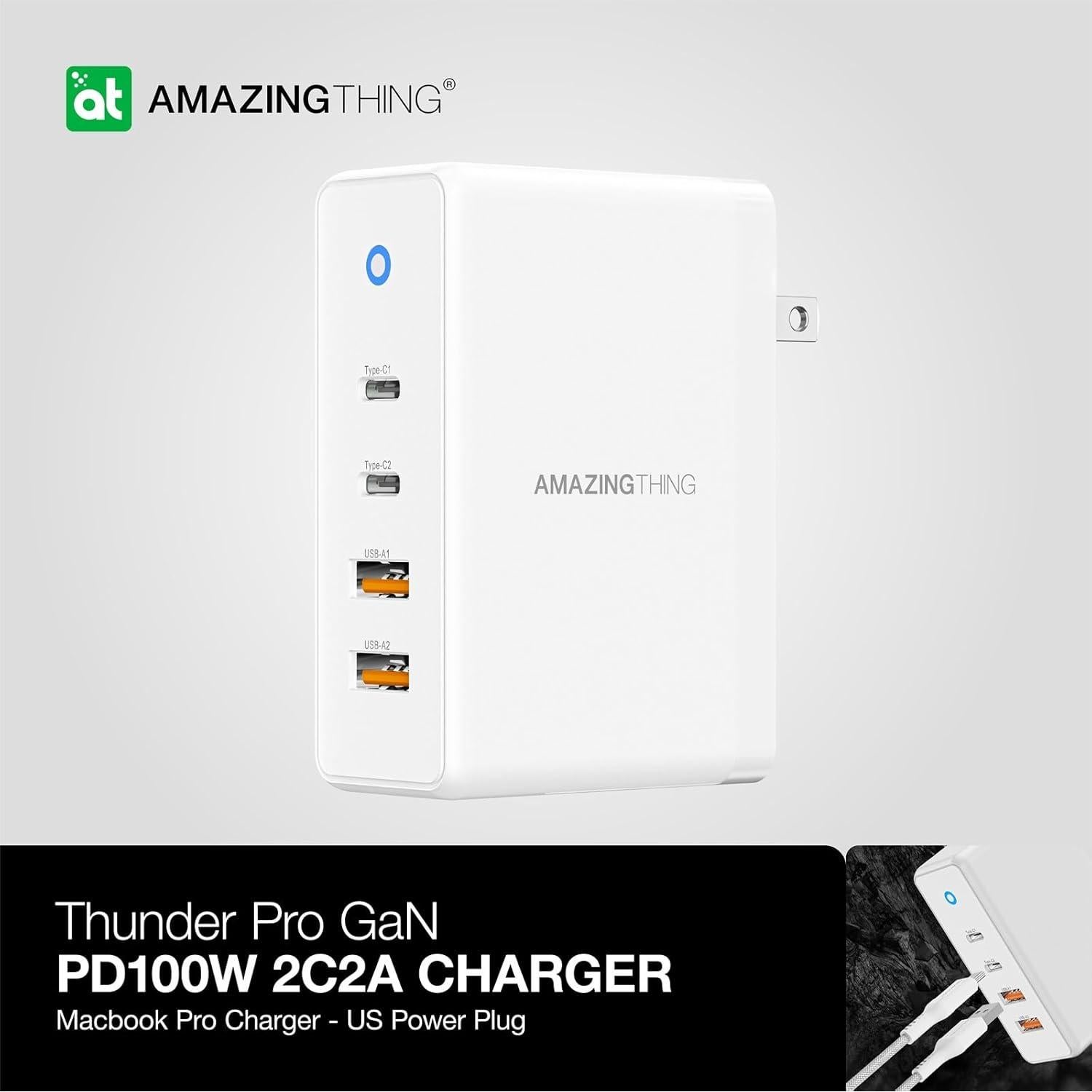Cargador de pared 100W GaN con 2 USB-C y 2 USB-A blanco