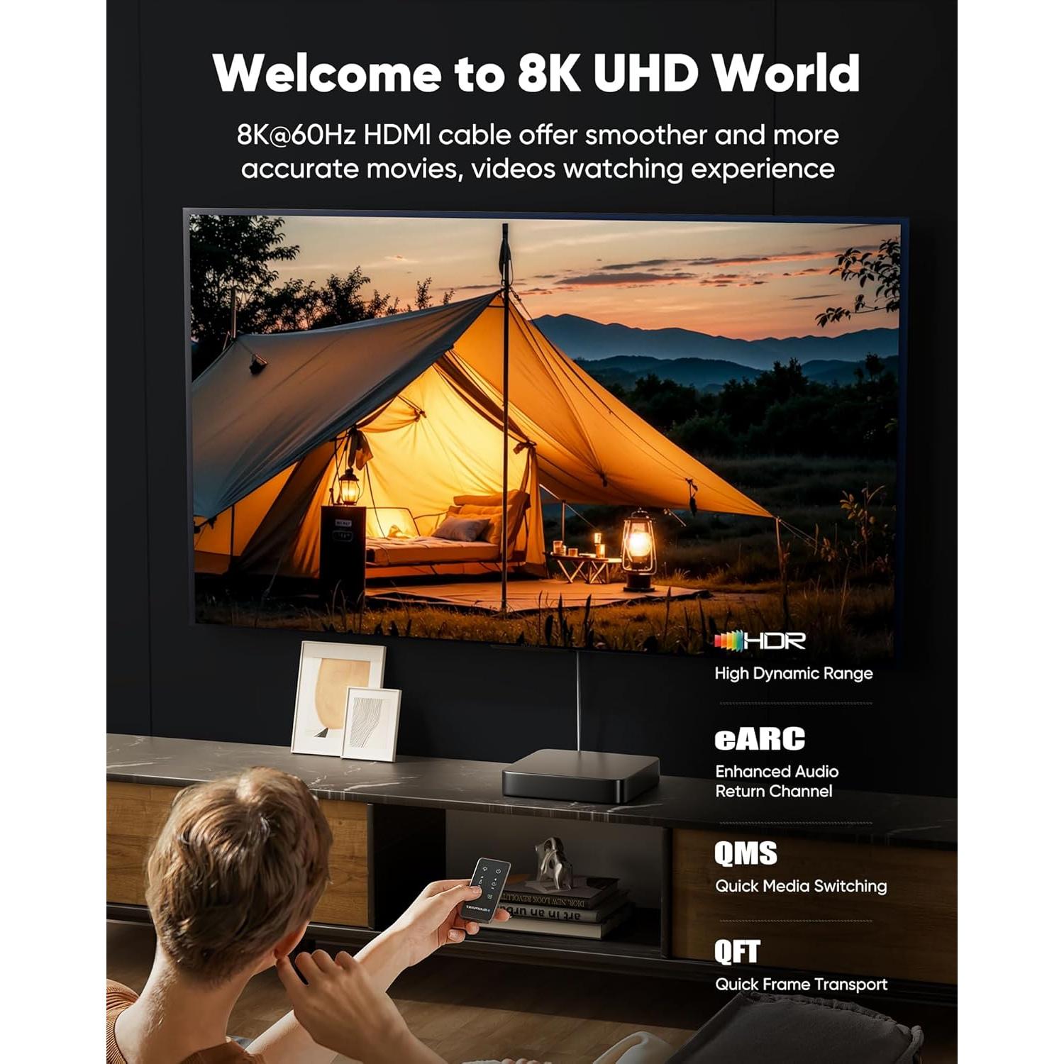 Cable HDMI 2.1 Capshi 0.61m 48Gbps 8K 4K@120Hz Trenzado