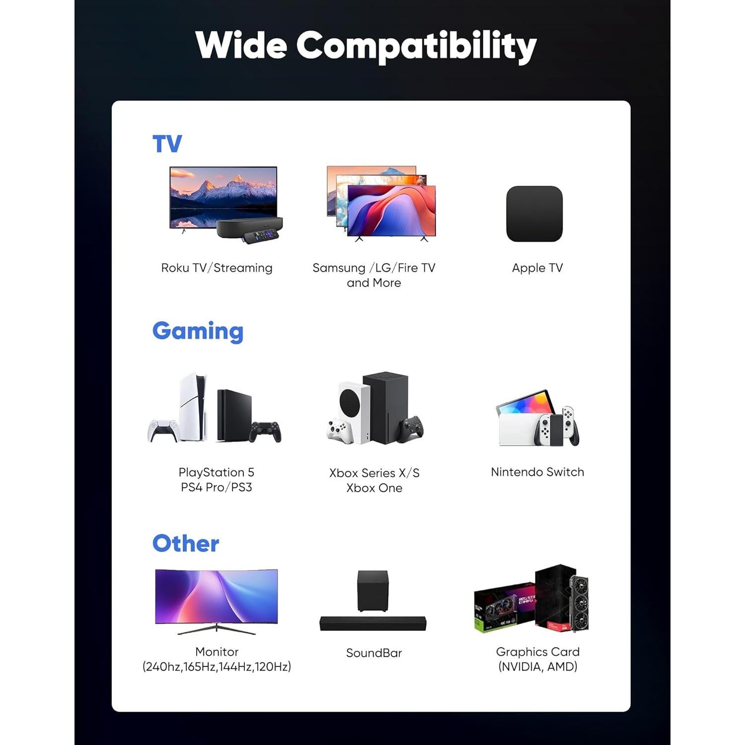 Cable HDMI 2.1 Capshi 0.61m 48Gbps 8K 4K@120Hz Trenzado