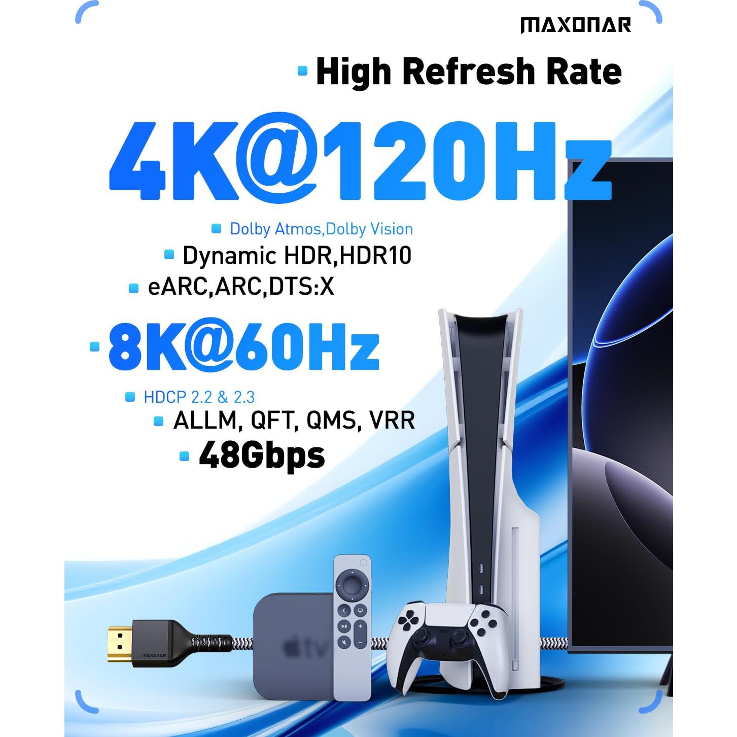 Cable HDMI 2.1 Maxonar 8K 3M Ultra Alta Velocidad