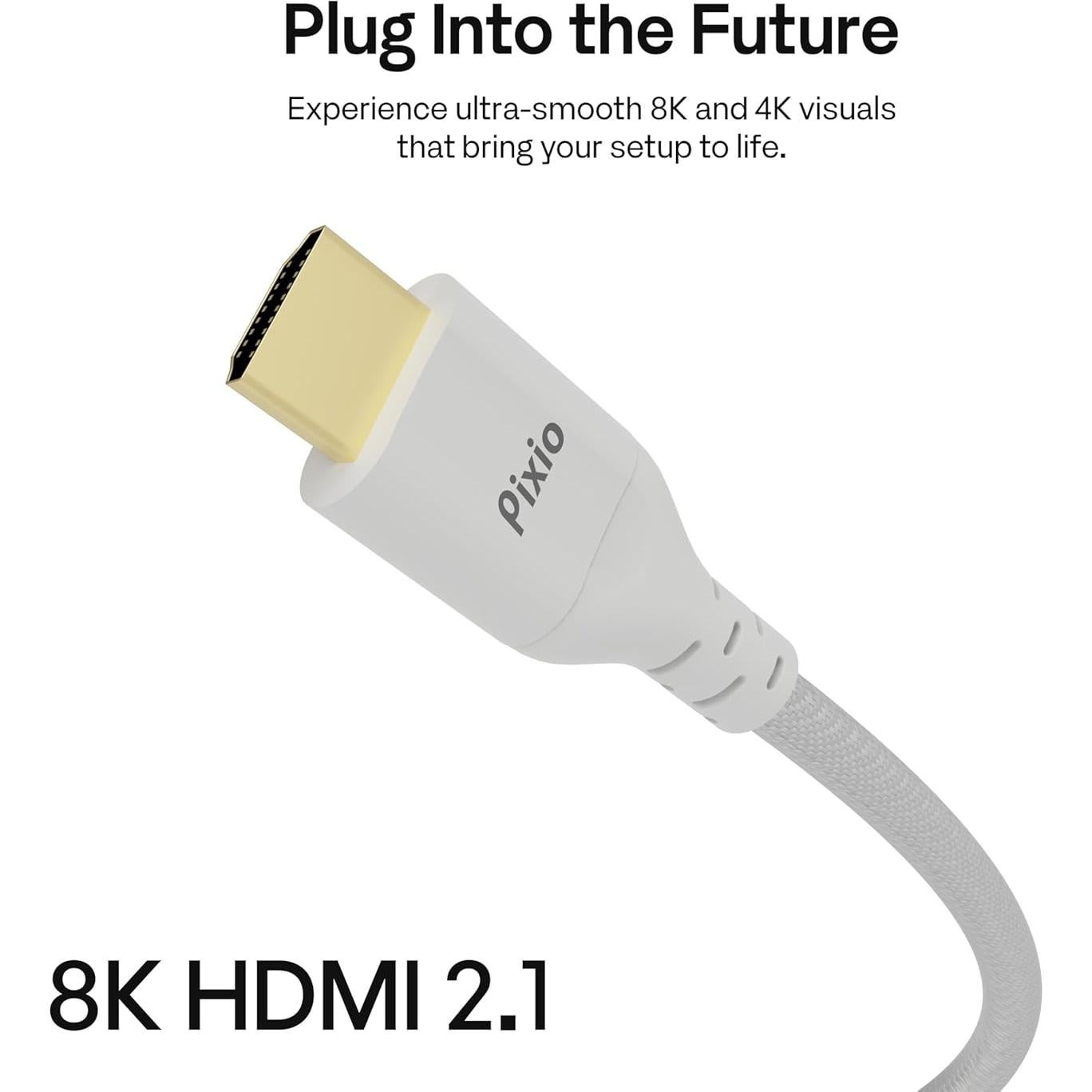 Cable HDMI 2.1 Pixio Blanco 3.05 m Ultra Alta Velocidad 8K