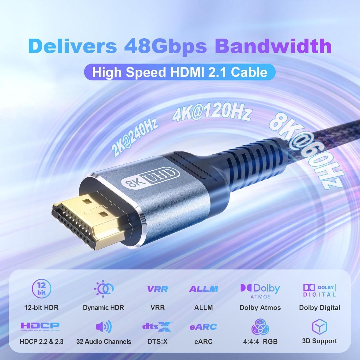 Cable HDMI 2.1 Fibopitcal 1.8m Ultra Alta Velocidad 48Gbps