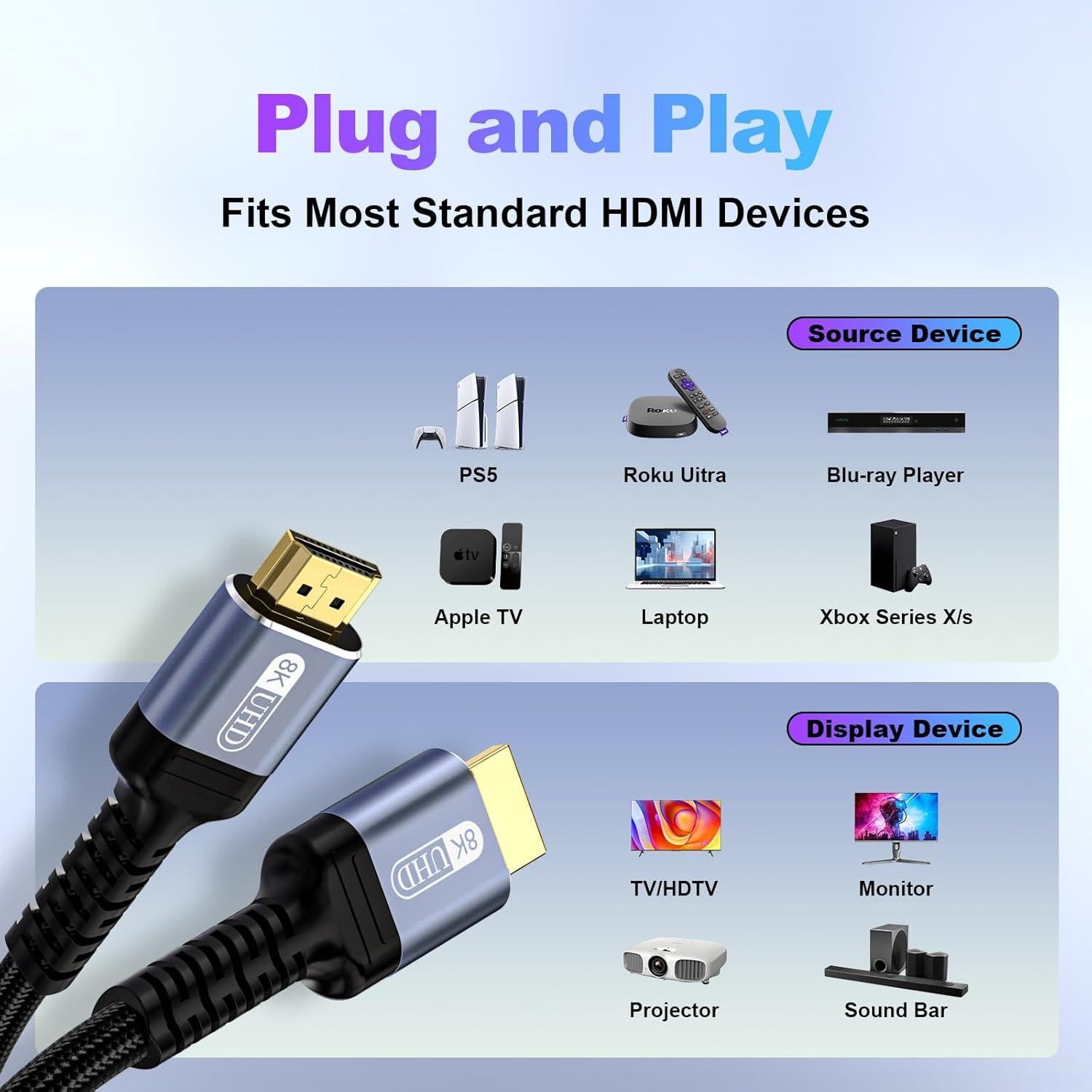 Cable HDMI 2.1 Fibopitcal 1.8m Ultra Alta Velocidad 48Gbps