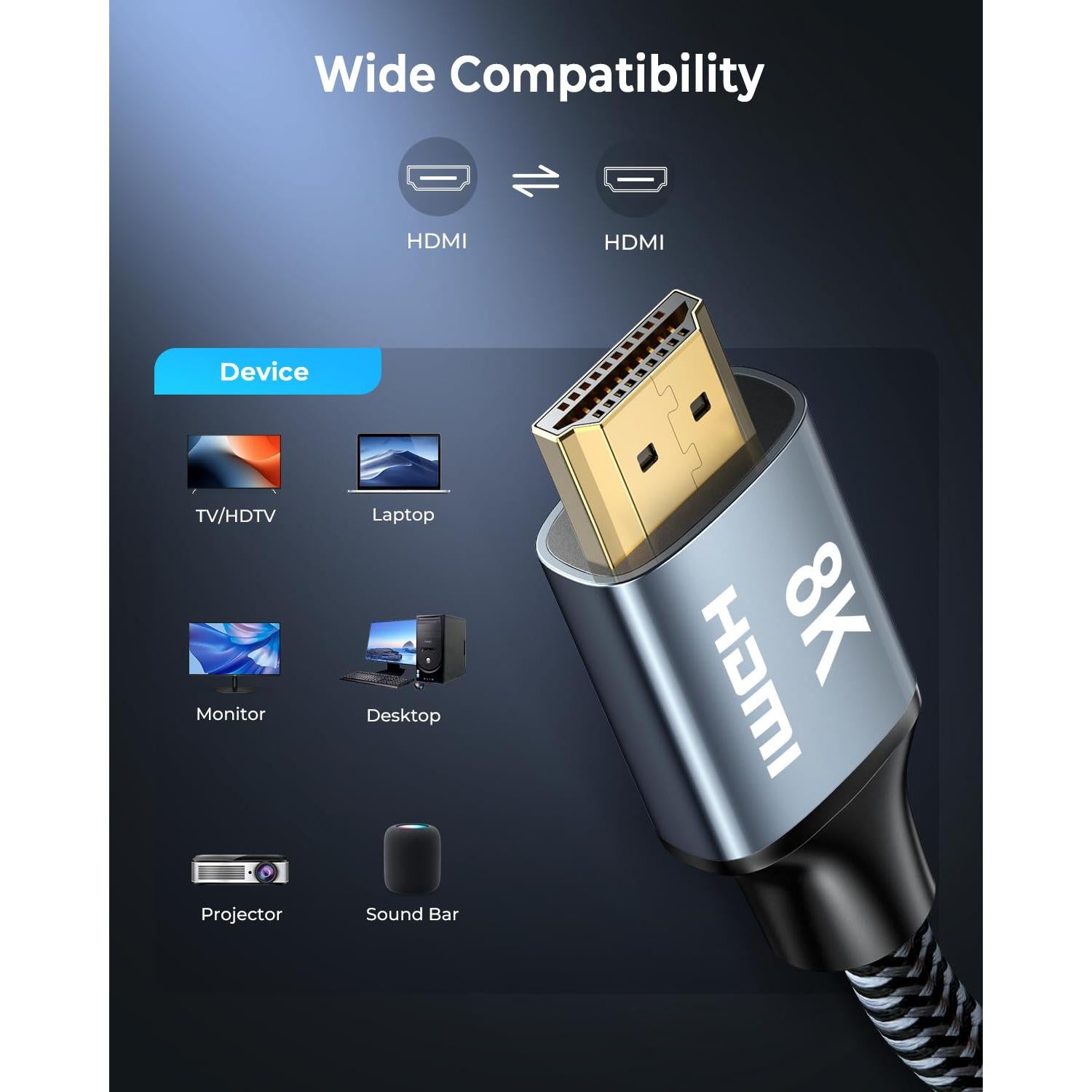 Cable HDMI 8K 3 m CABNEER 2 Pack Alta Velocidad 48Gbps