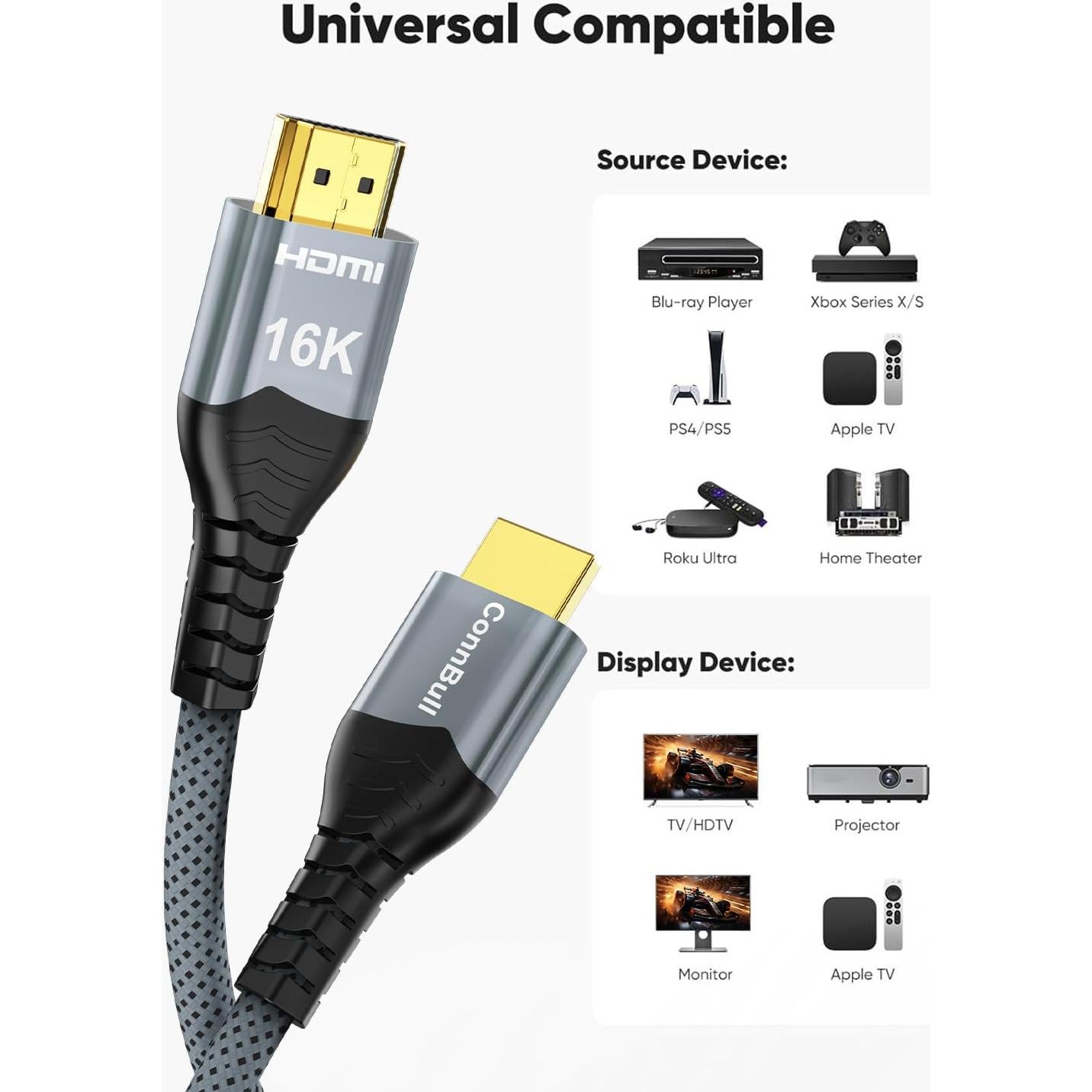 Cable HDMI 16K ConnBull 2M Alta Velocidad 96Gbps