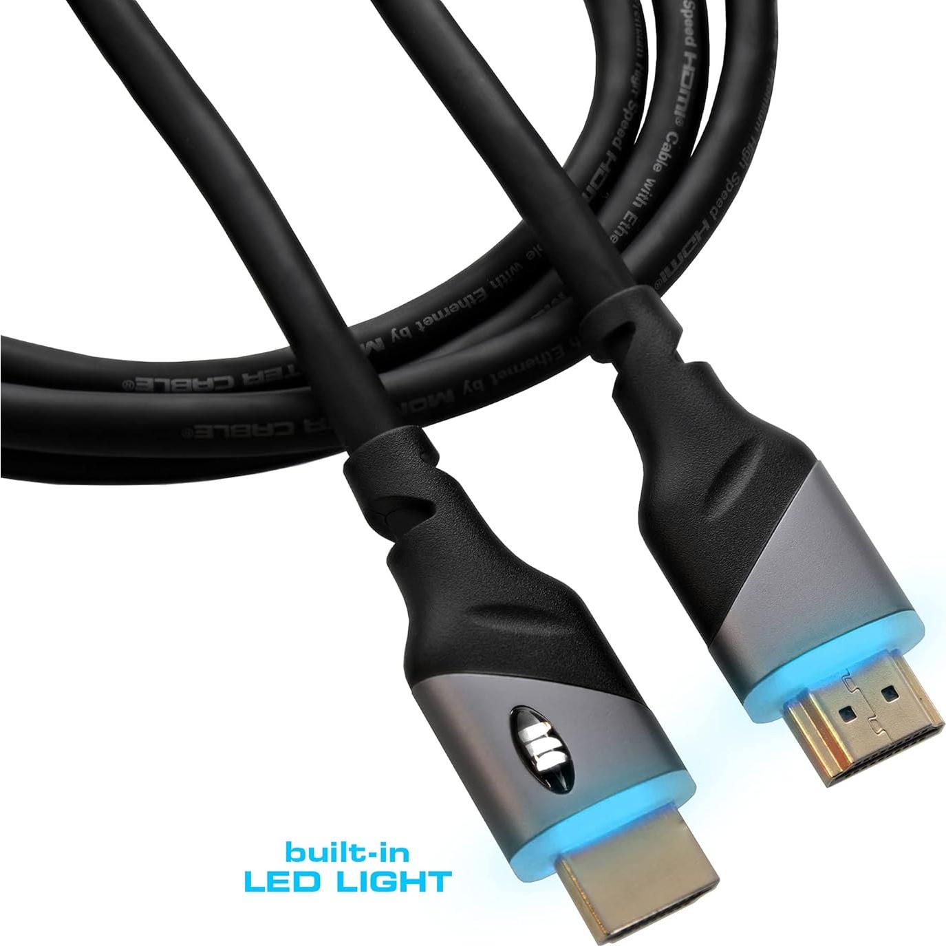 Cable HDMI Monster 1.83m Alta Velocidad 4K HDR Luz LED Azul
