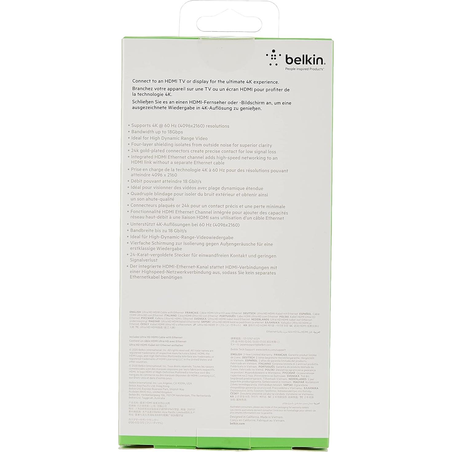 Cable HDMI de alta velocidad Belkin 1 metro con Ethernet 4K