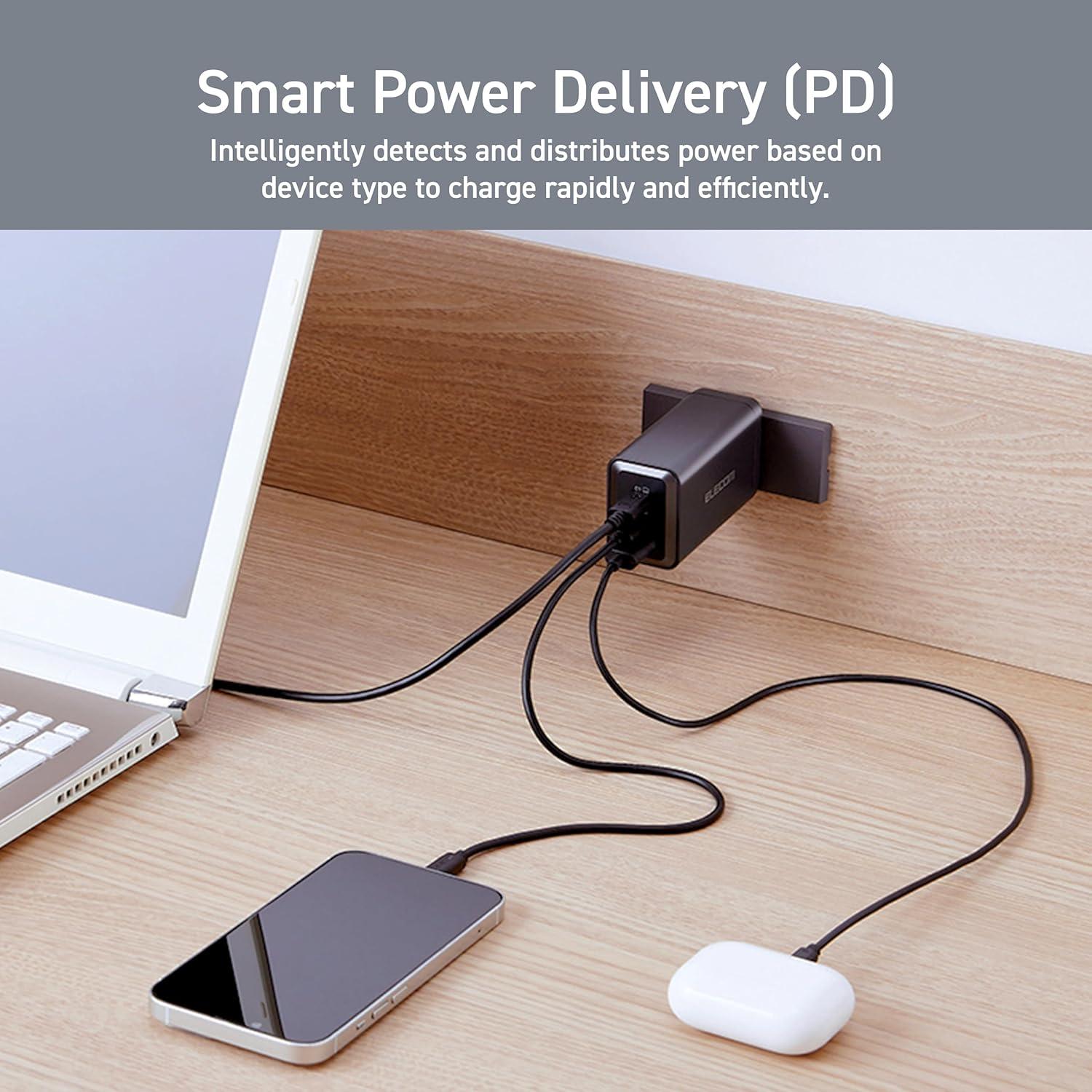 Cargador de pared USB-C 120W ELECOM, 3 puertos, carga rápida