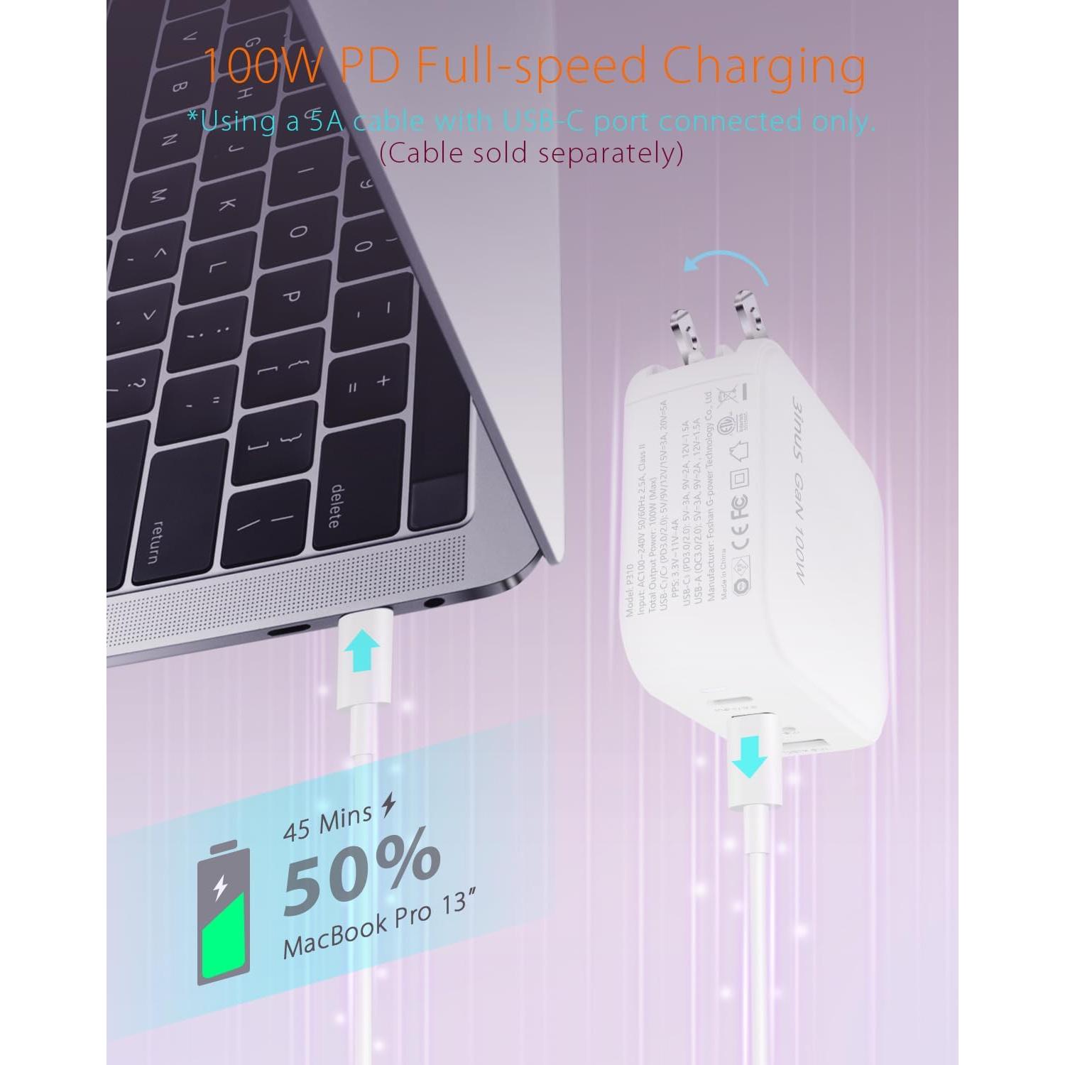 Cargador de pared USB-C 100W 3inuS con 4 puertos y adaptadores