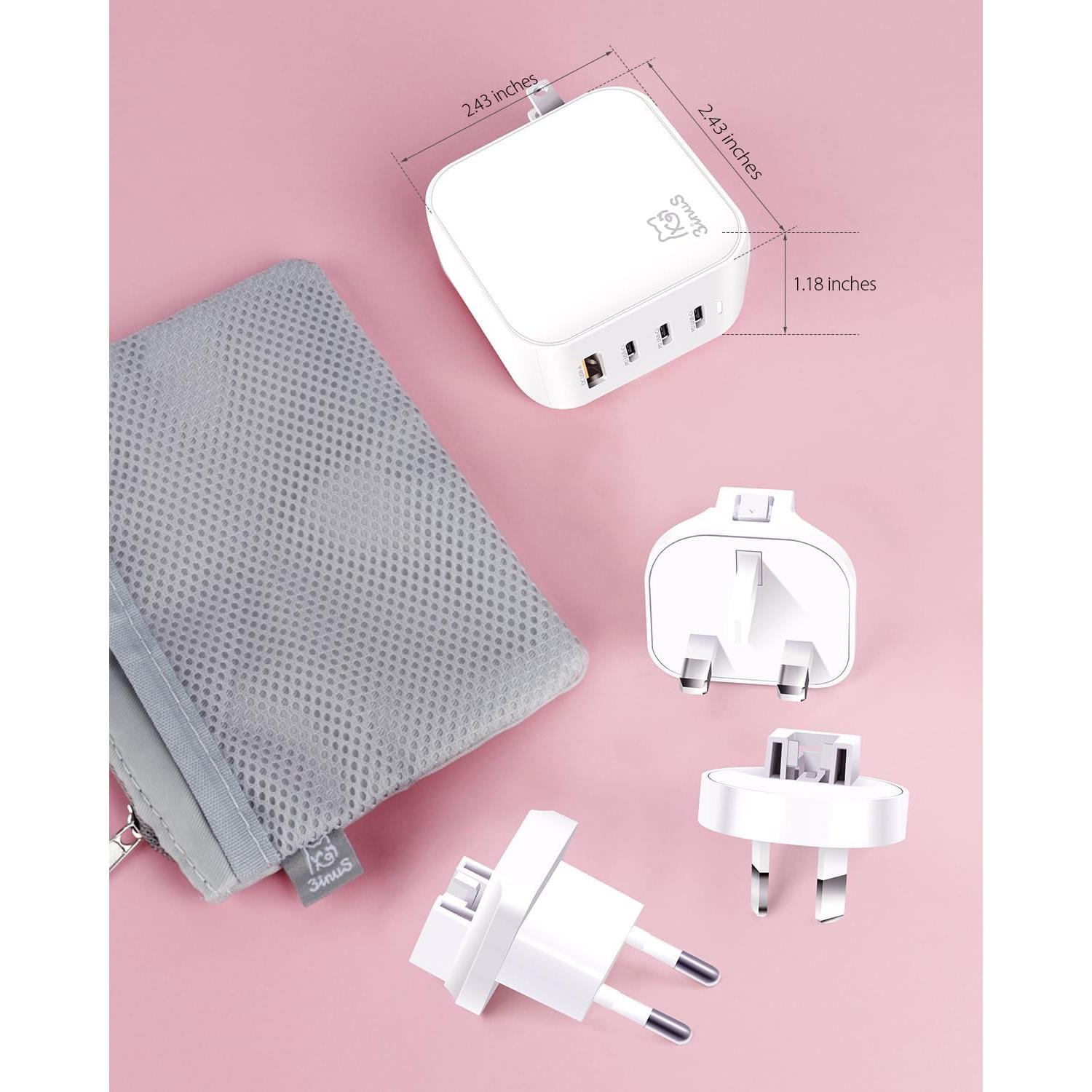 Cargador de pared USB-C 100W 3inuS con 4 puertos y adaptadores