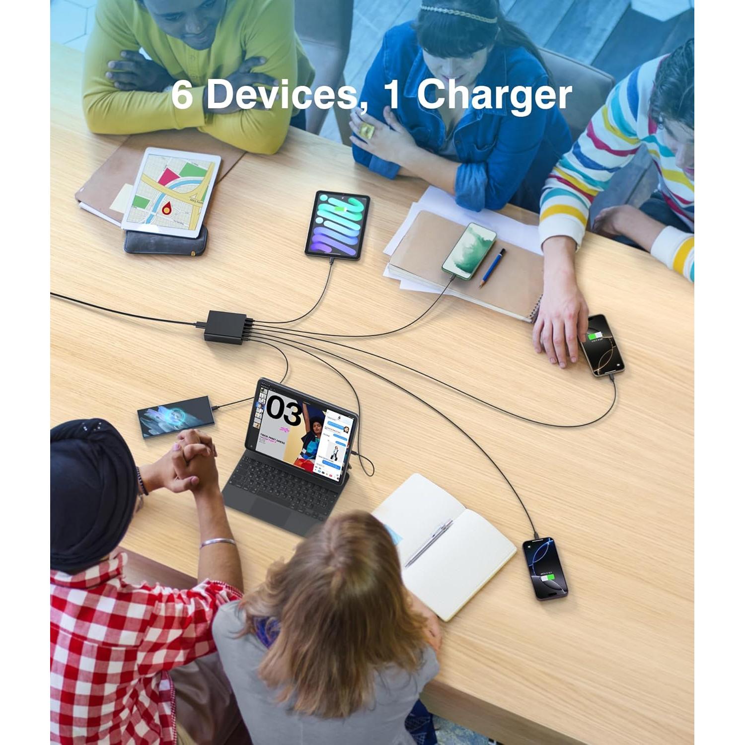 Cargador Rápido USB C 100W BOVICAS 6 Puertos Compacto