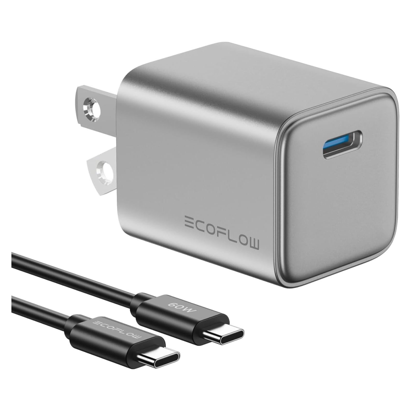 Cargador USB C EF ECOFLOW 30W Rápido Plegable Plateado