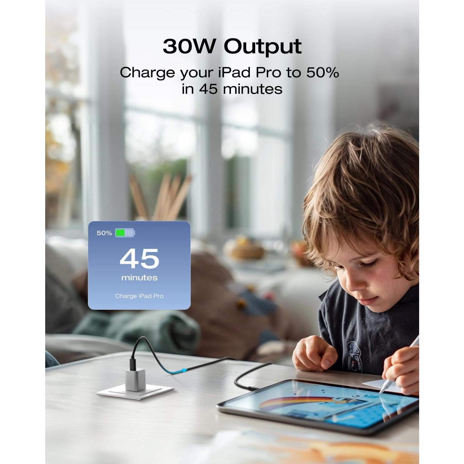 Cargador USB C EF ECOFLOW 30W Rápido Plegable Plateado