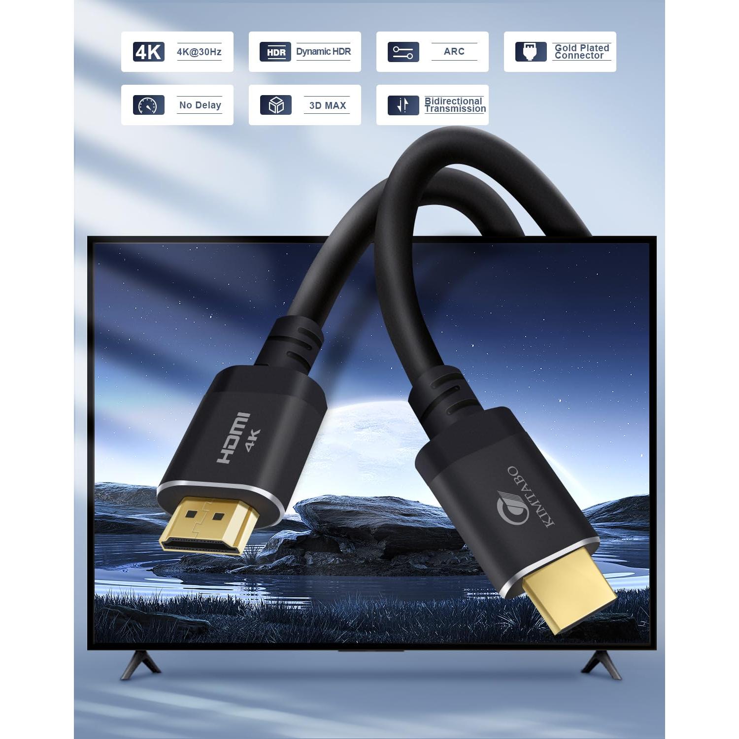 Cable HDMI KIMTABO 9.14 m 4K 30Hz Alta Velocidad
