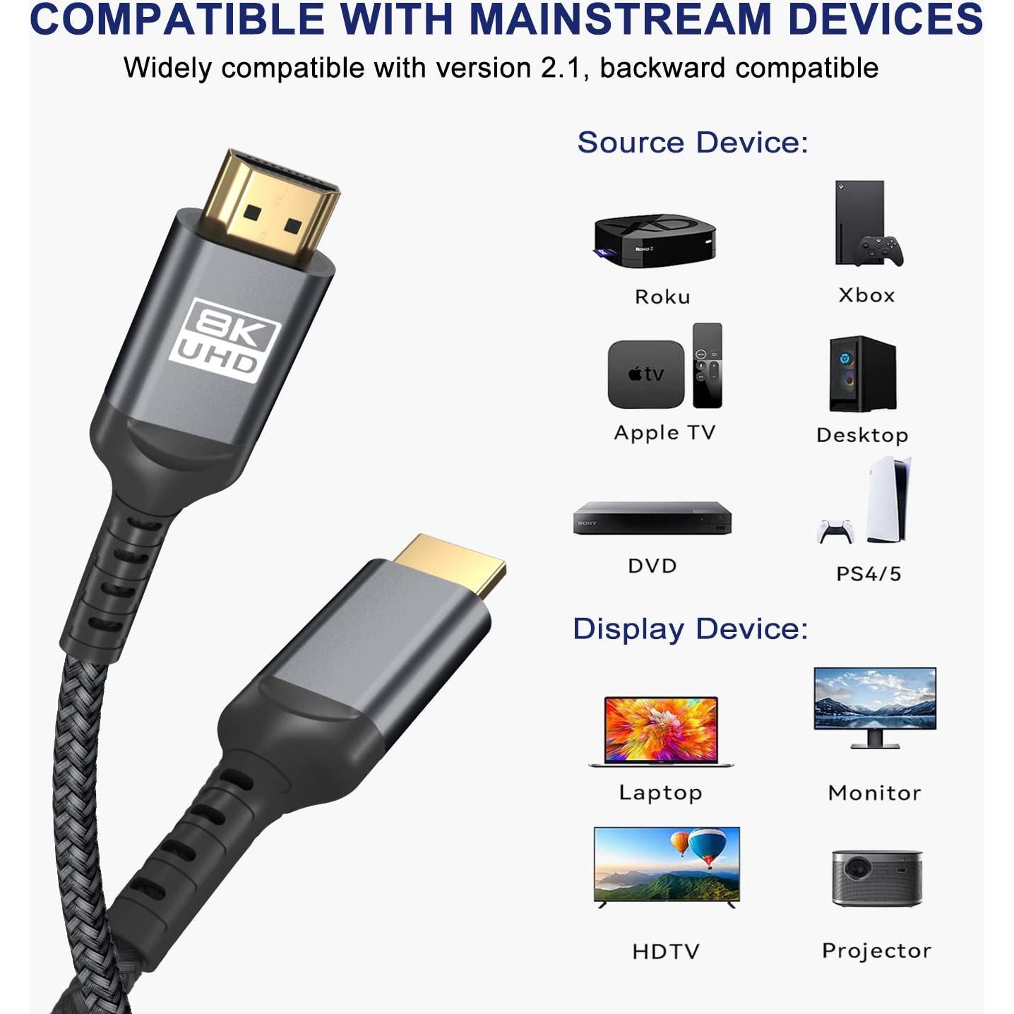Cable HDMI 8K ALLEASA 3.66m 48Gbps Alta Velocidad eARC HDR