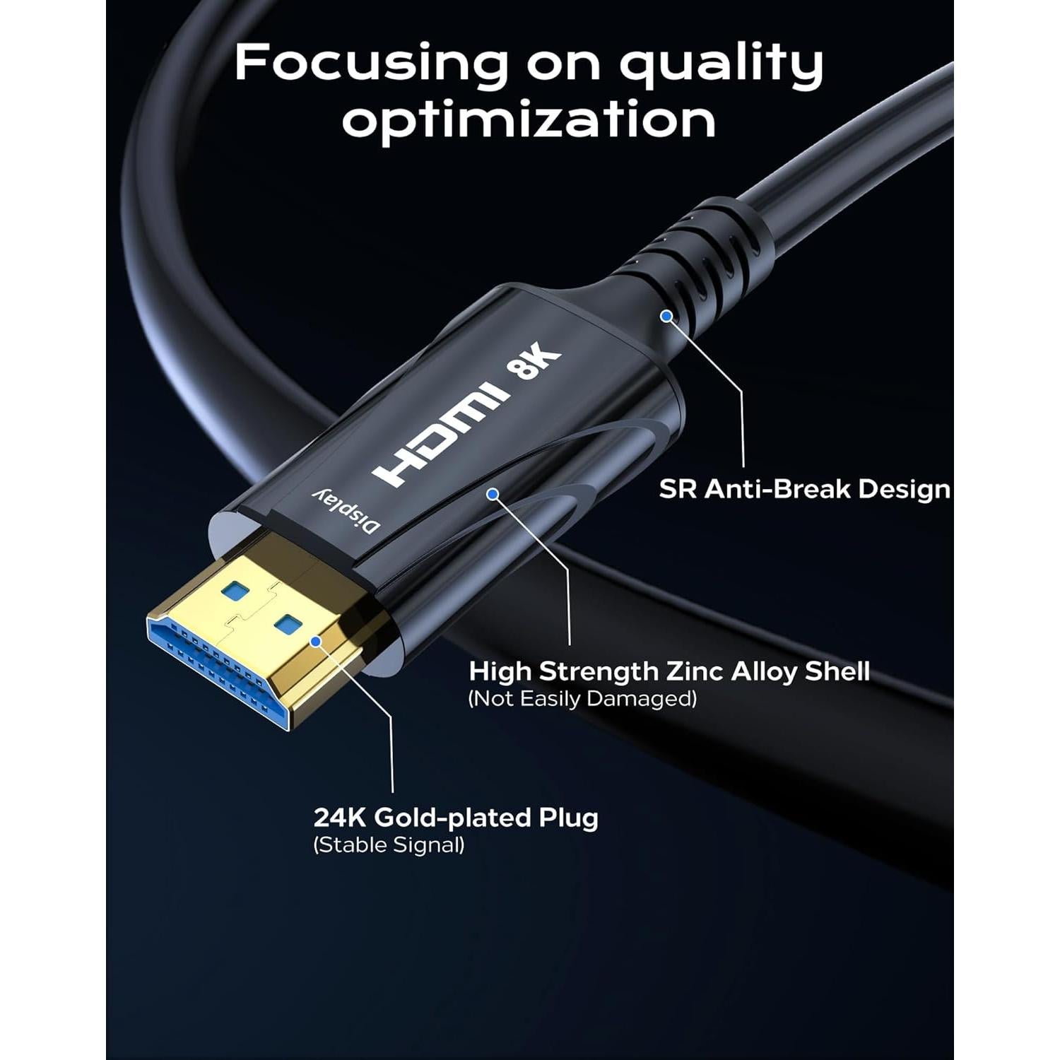 Cable HDMI Cratree 8K Fibra Óptica 6.1m 48Gbps Alta Velocidad