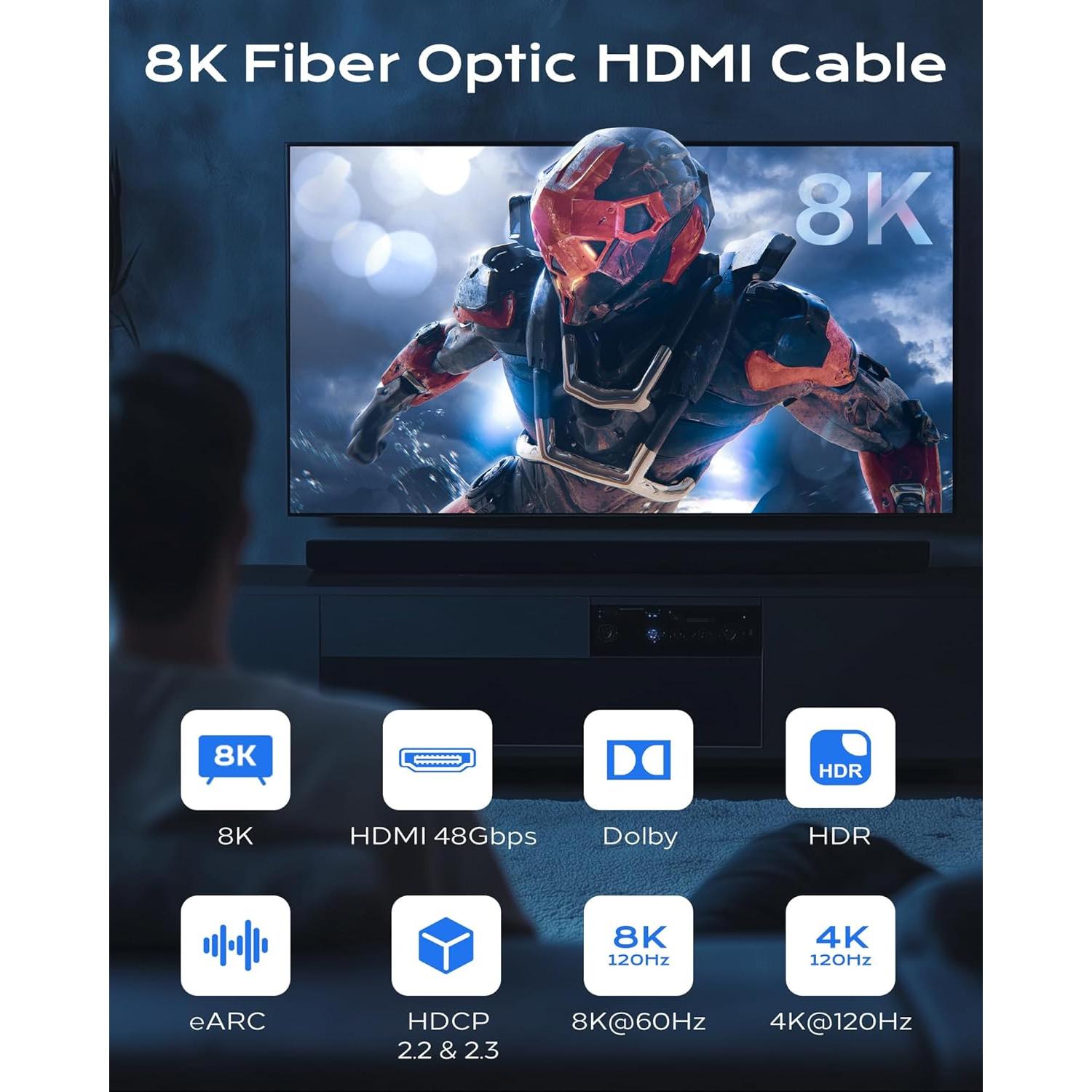 Cable HDMI Cratree 8K Fibra Óptica 6.1m 48Gbps Alta Velocidad