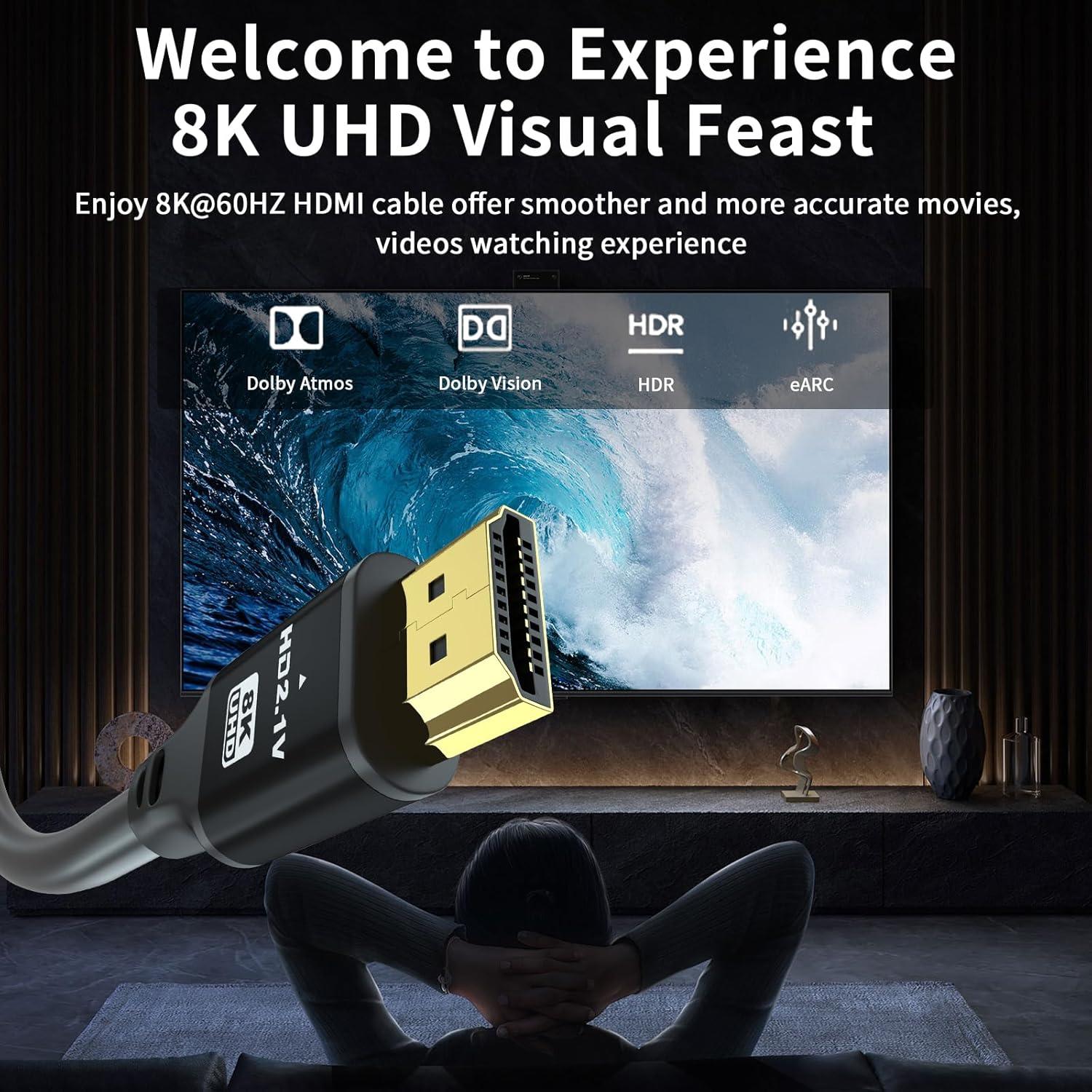 Cable HDMI 8K 1.83m 2-Pack Jojobnj Alta Velocidad 48Gbps