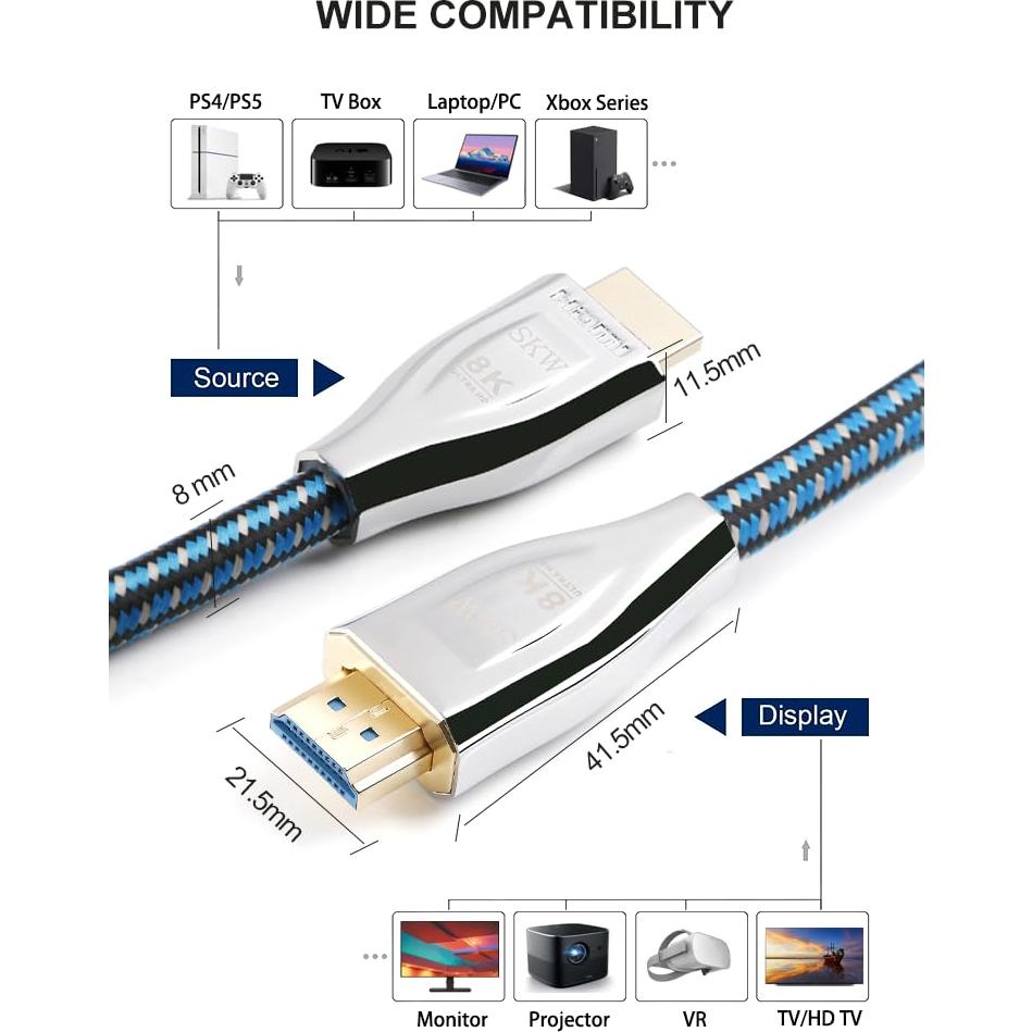 Cable HDMI Ultra Alta Velocidad SKW 3m 8K 60Hz 4K 120Hz
