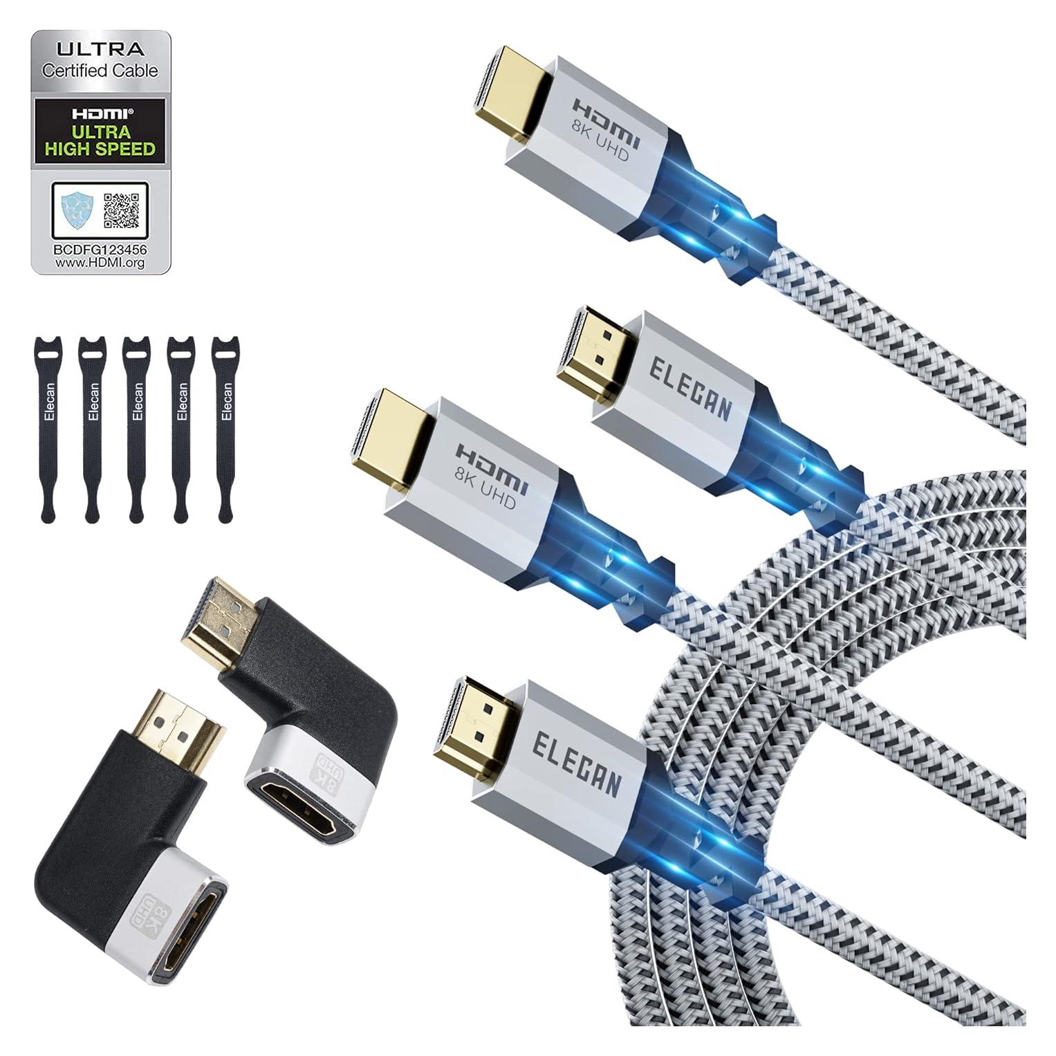 Cable HDMI 2.1 Elecan 8K Certificado 0.91m 2 Paquete 48Gbps