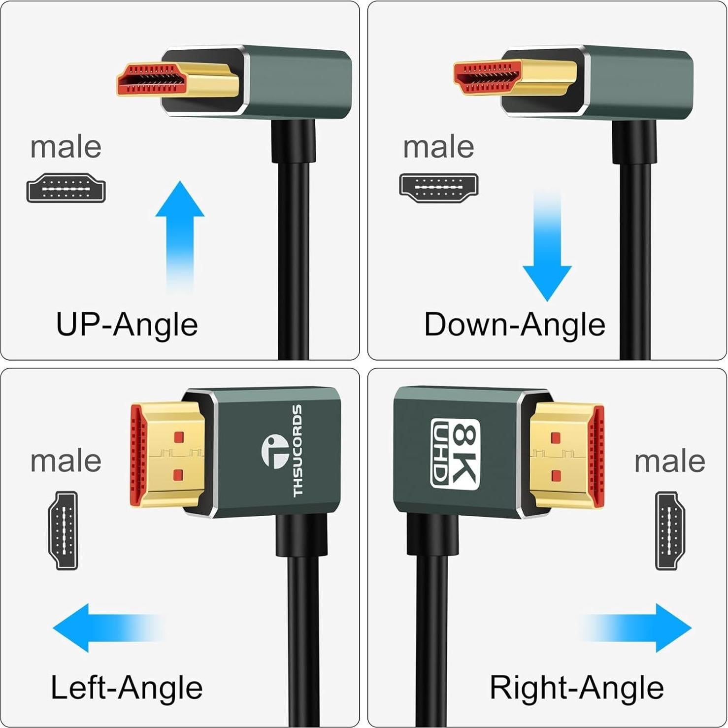 Cable HDMI 2.1 Ultra Delgado 8K 90 Grados 2.0M Thsucords