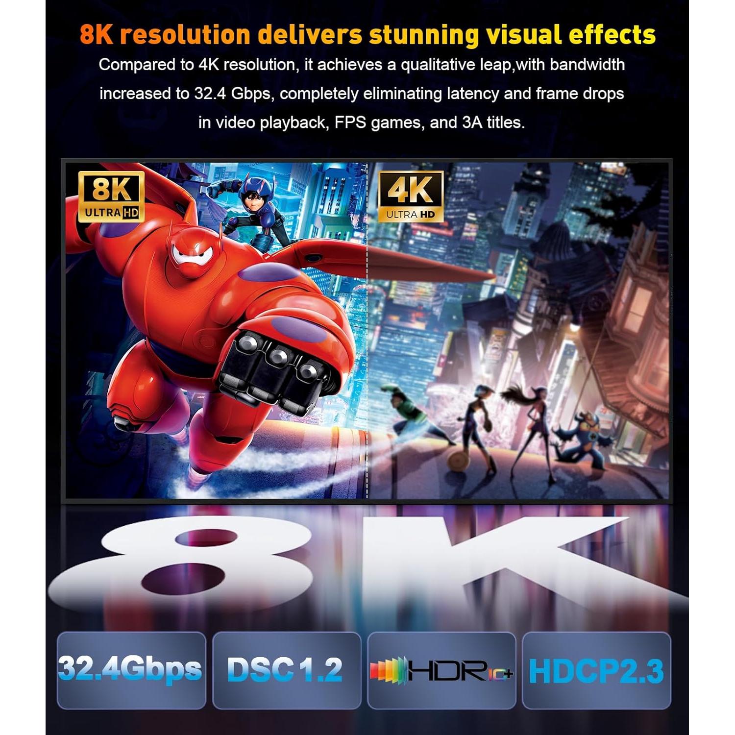 Cable DisplayPort 1.4 a HDMI 2.1 SWITCHFLUX 3m 8K 60Hz