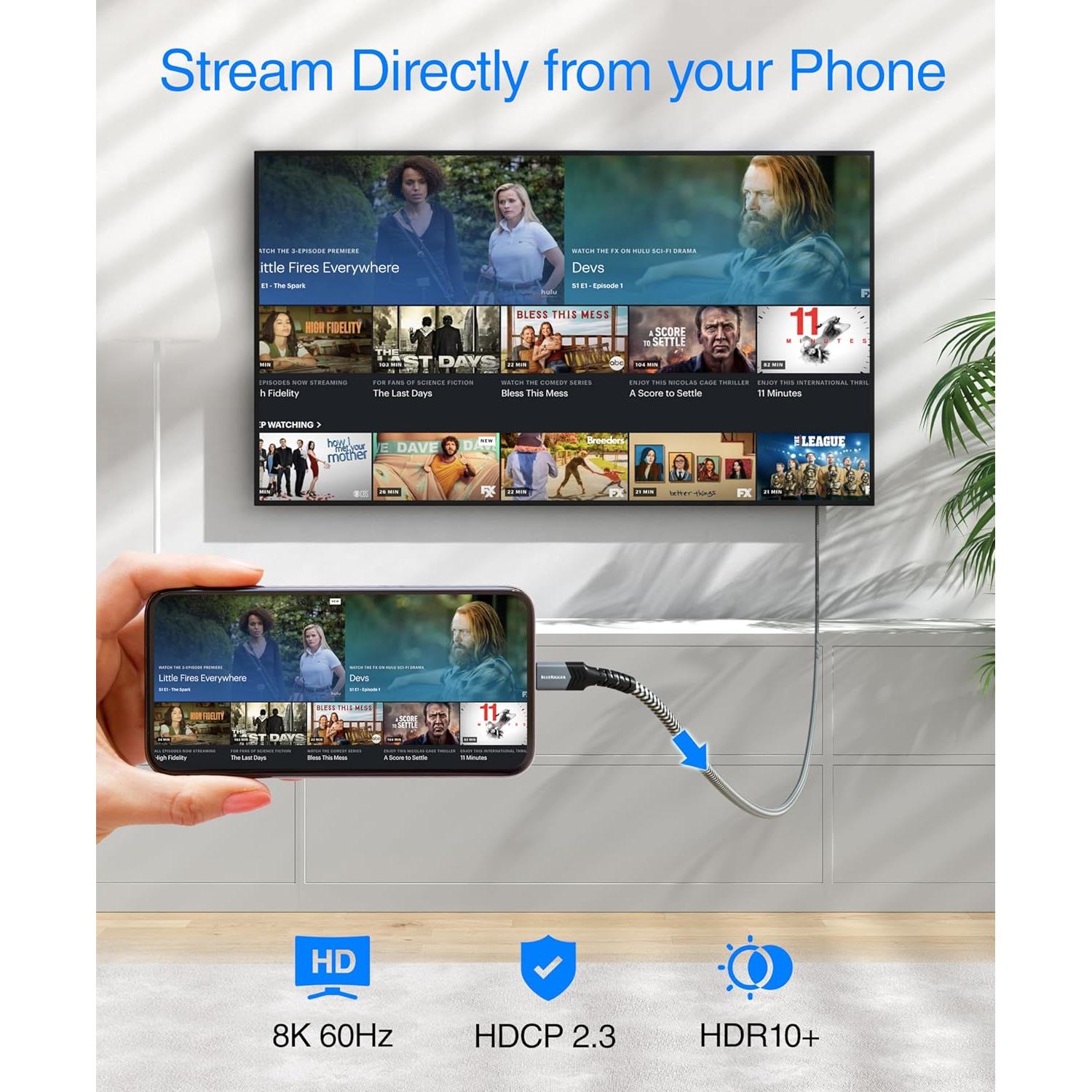 Cable USB C a HDMI BlueRigger 8K 3.05m 60Hz Alta Velocidad